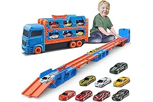 Big Hauler Car Carrier Truck Toy-Massive Space for 8 Cars, Double Enjoyment With Shooting Track