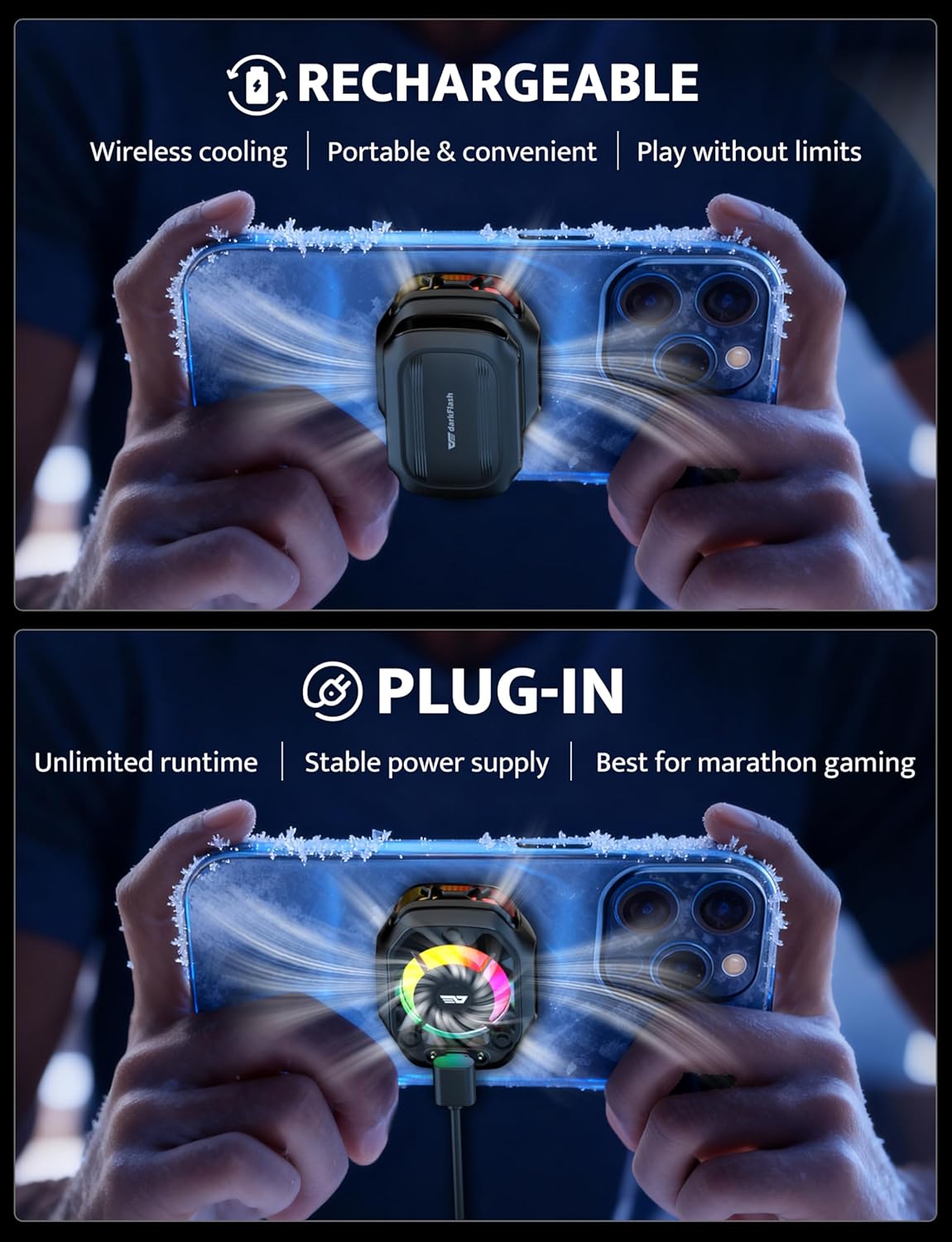 darkFlash Magnetic Cell Phone Cooler for Gaming, Portable Phone Cooling Fan with Rechargeable Battery, Phone Radiator with RGB Light, Compatible with iPhone/Samsung/Android/iPad/Tablet (DK-GT)