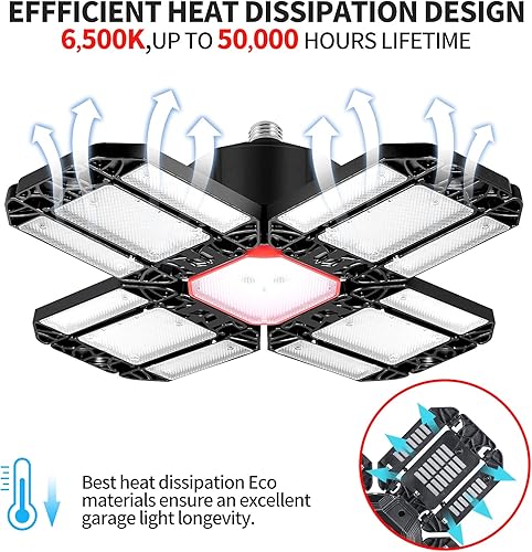 Miniatura 3 de Luces de garaje LED de techo deformables de 12 hojas 180 W, paneles ajustables de iluminación de garaje para garaje, taller, almacén, sótano,