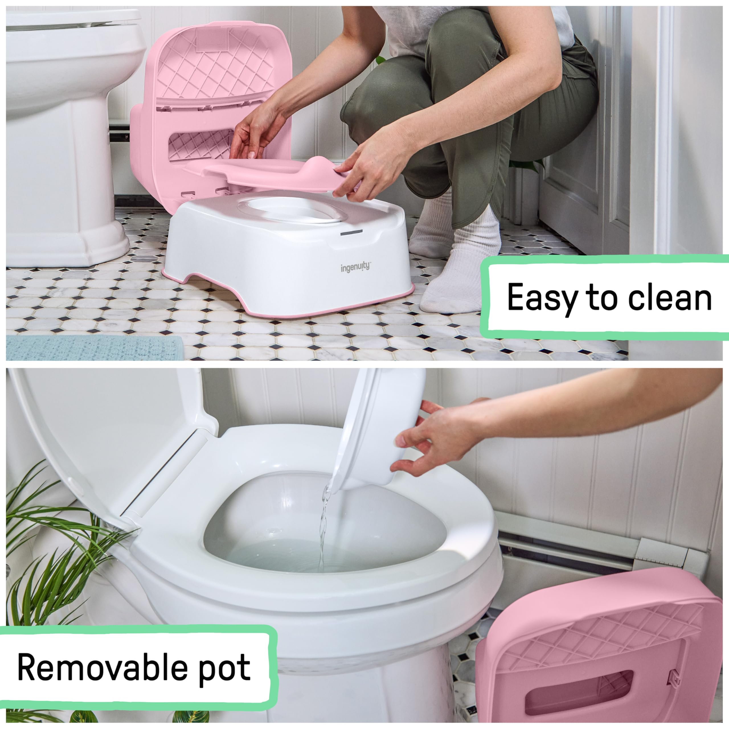 Ingenuity Prepare to Potty system 3 w 1 – nocnik, góra, stołek, łatwy montaż, różowy, dla dzieci w wieku od 18 miesięcy