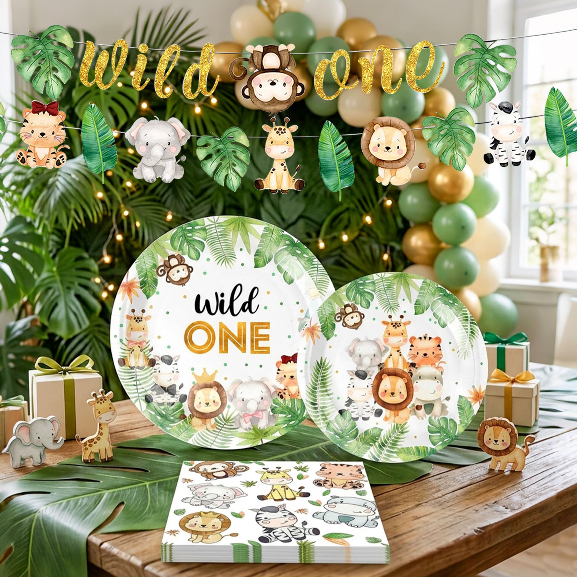 JeVenis Jungle Safari Theme Birthday Party Supplies Animal Plates Napkins for Birthday Baby Shower Decorations