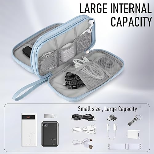 Miniatura 4 de Organizador electrónico de viaje de cuero, doble capa, funda impermeable para cables, cargadores, teléfonos y más, bolsa portátil a prueba de golpes