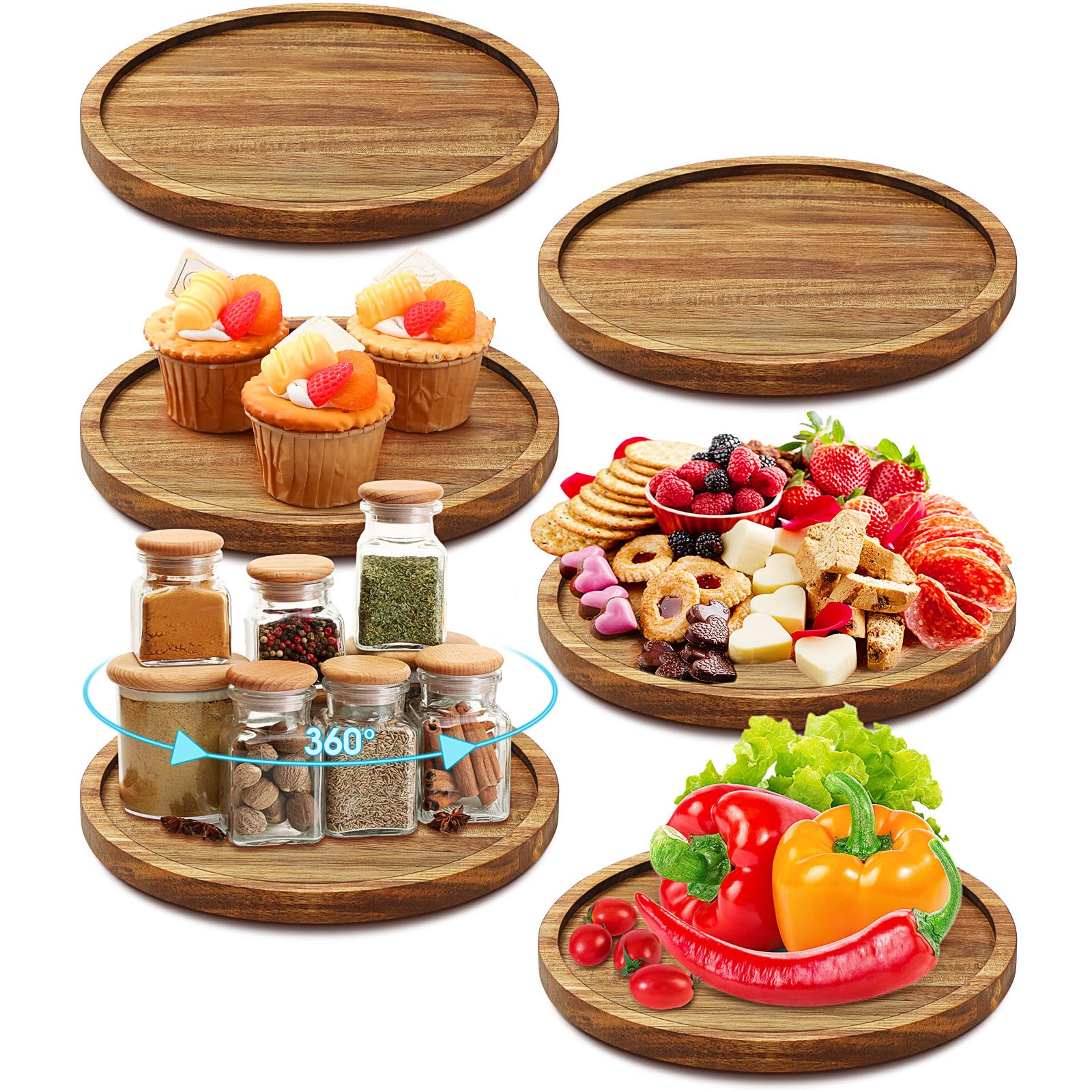Lot de 6 plateaux en bois d'acacia de 22,9 cm de qualité supérieure pour armoire de luxe