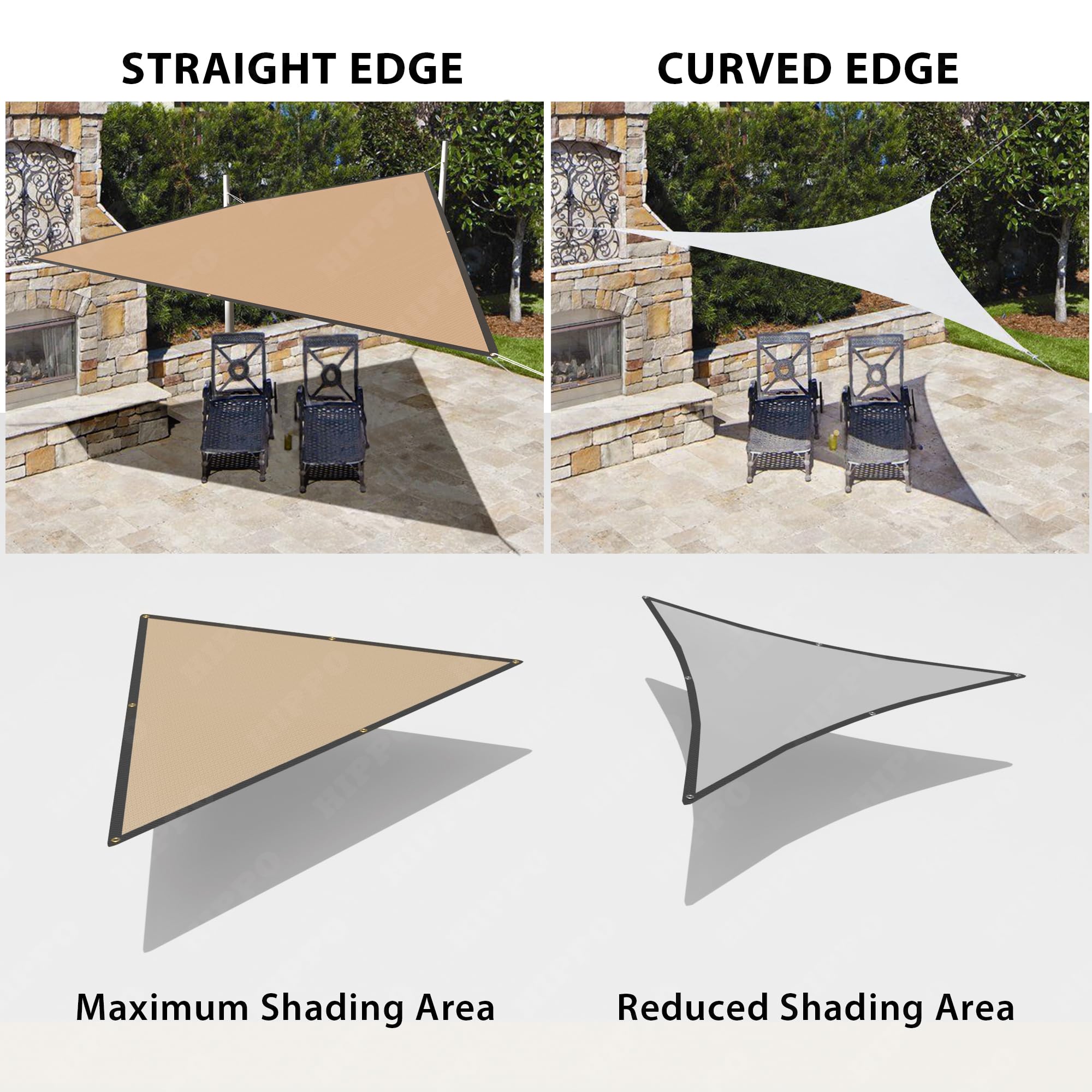 HIPPO Triangle Shade Sail with PP Band Affordable & Premium 150 GSM Sun Shade UV Block for Outdoor Patio Car Parking (Beige-Brown, 16FTX16FTX16FT) 2