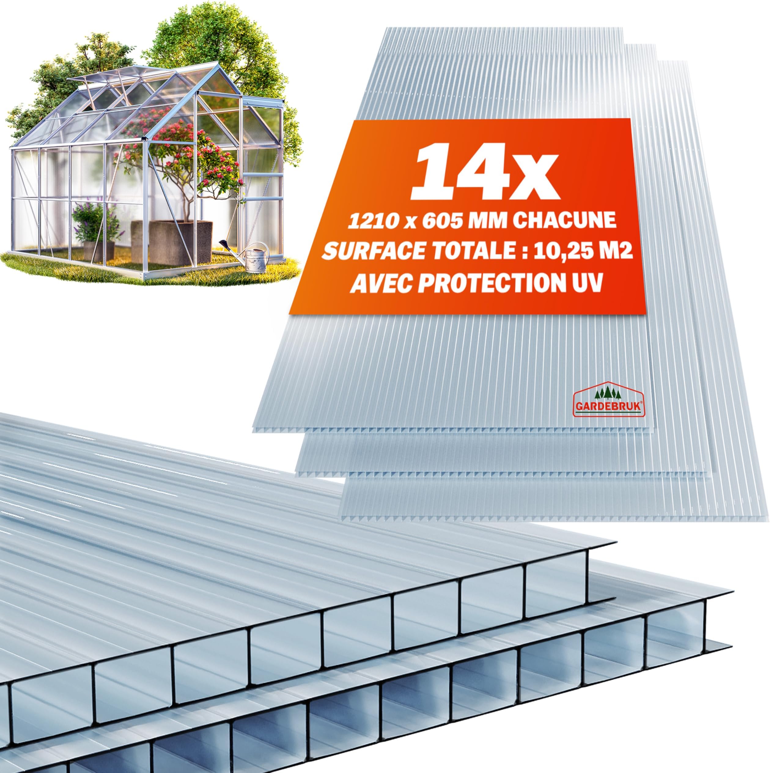 Herrselsa Lot De 14 Plaques Alvéolaires En Polycarbonate De 60,5 X 121