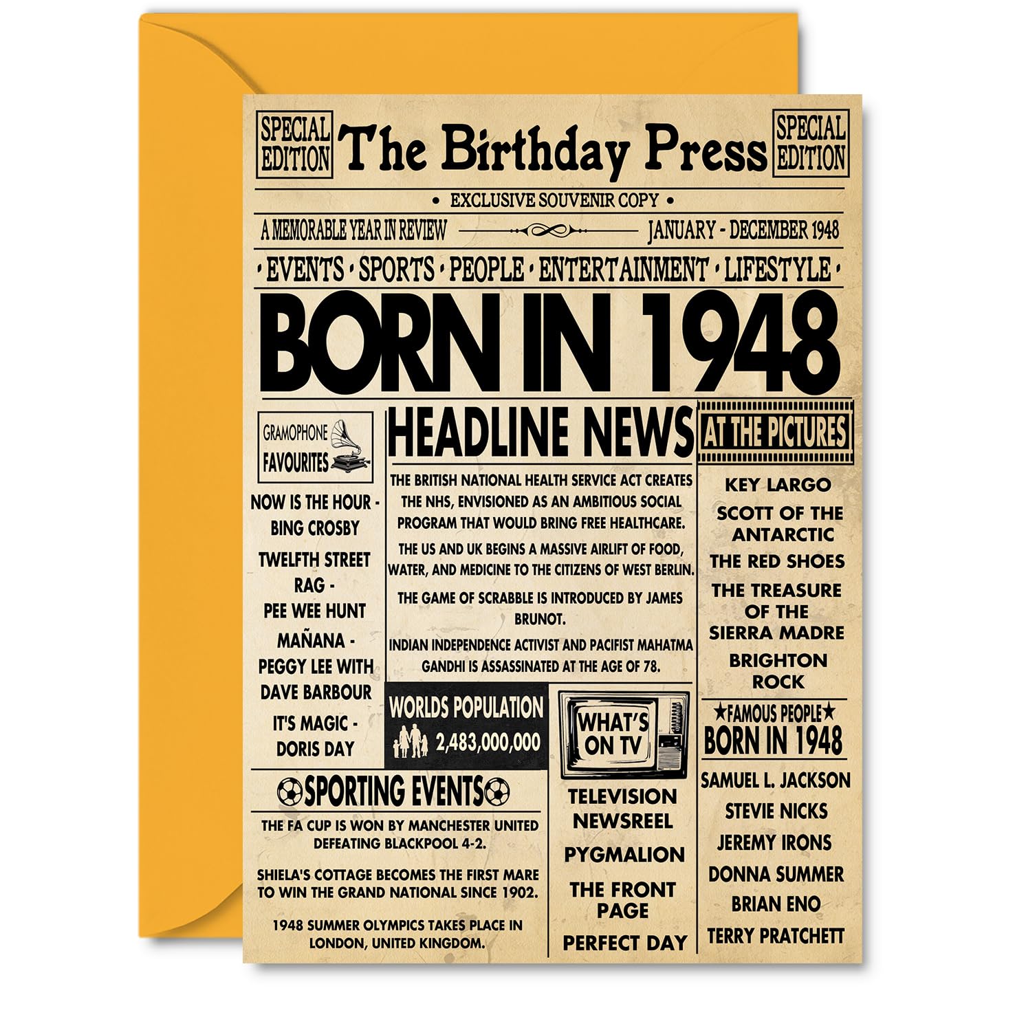 78th Birthday Cards for Women Men - Born In 1948 Newspaper - Happy 78 Birthday Card for Grandma Grandad Nan Vintage Retro Back In 1948, A5 Bday Greeting Cards
