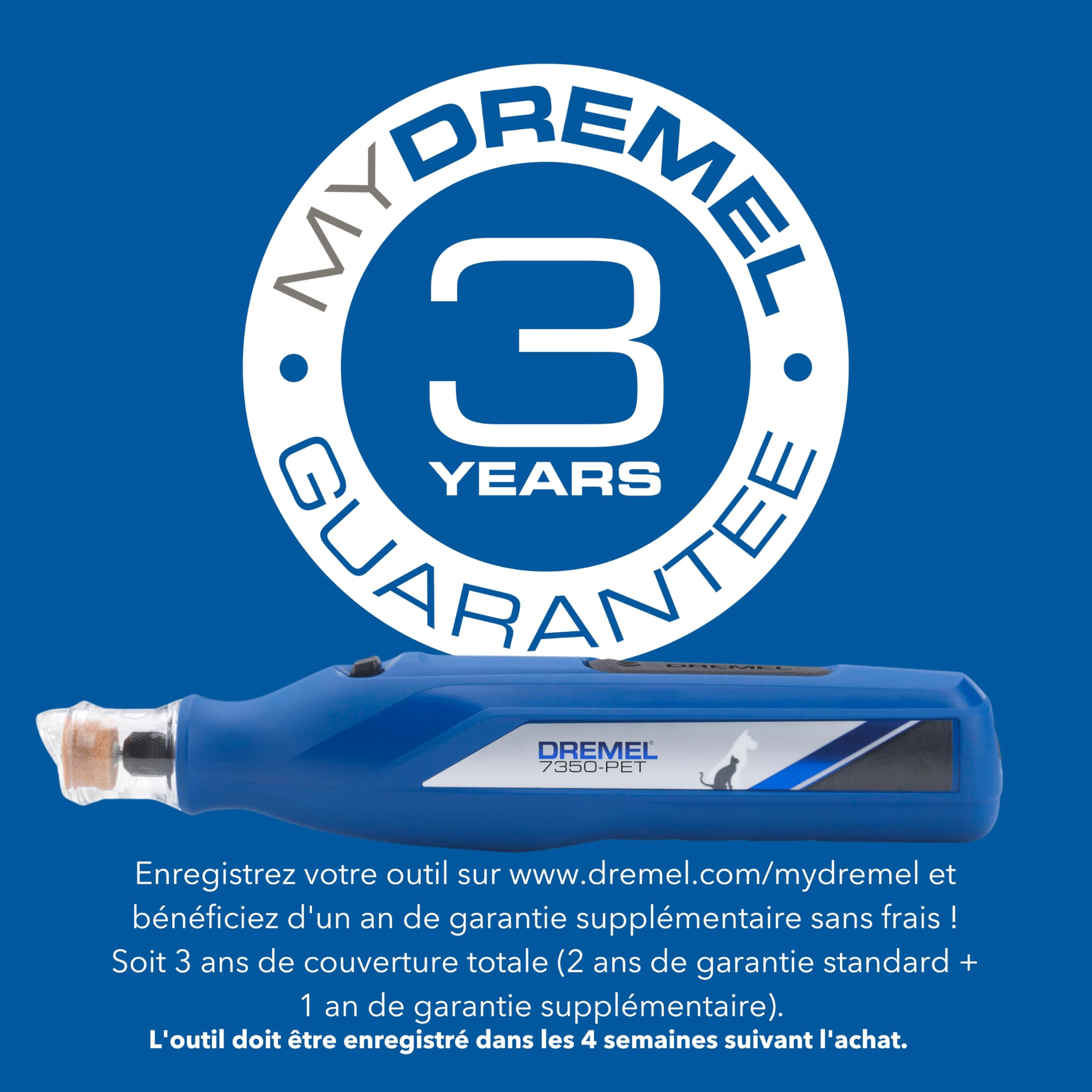 Dremel 7350 Outil rotatif lime-griffres sans-fil 3.6V, silencieux, léger avec 2 accessoires de limage, 1 garde de sécurité et 1 câble USB
