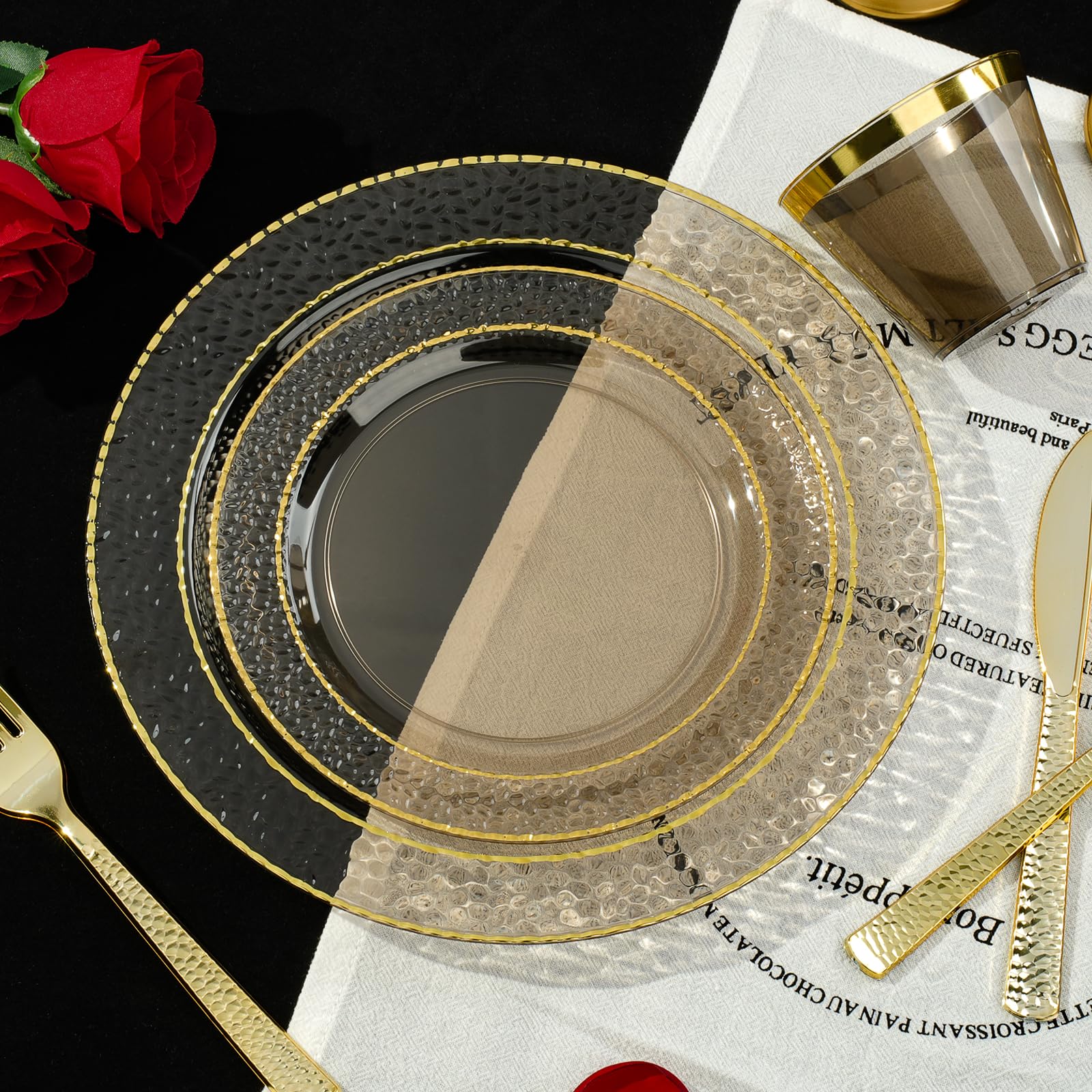 Black Plastic Plates - 350 Pack for 50 Guests -3 Black Plastic Plates - 350 Pack for 50 Guests -3