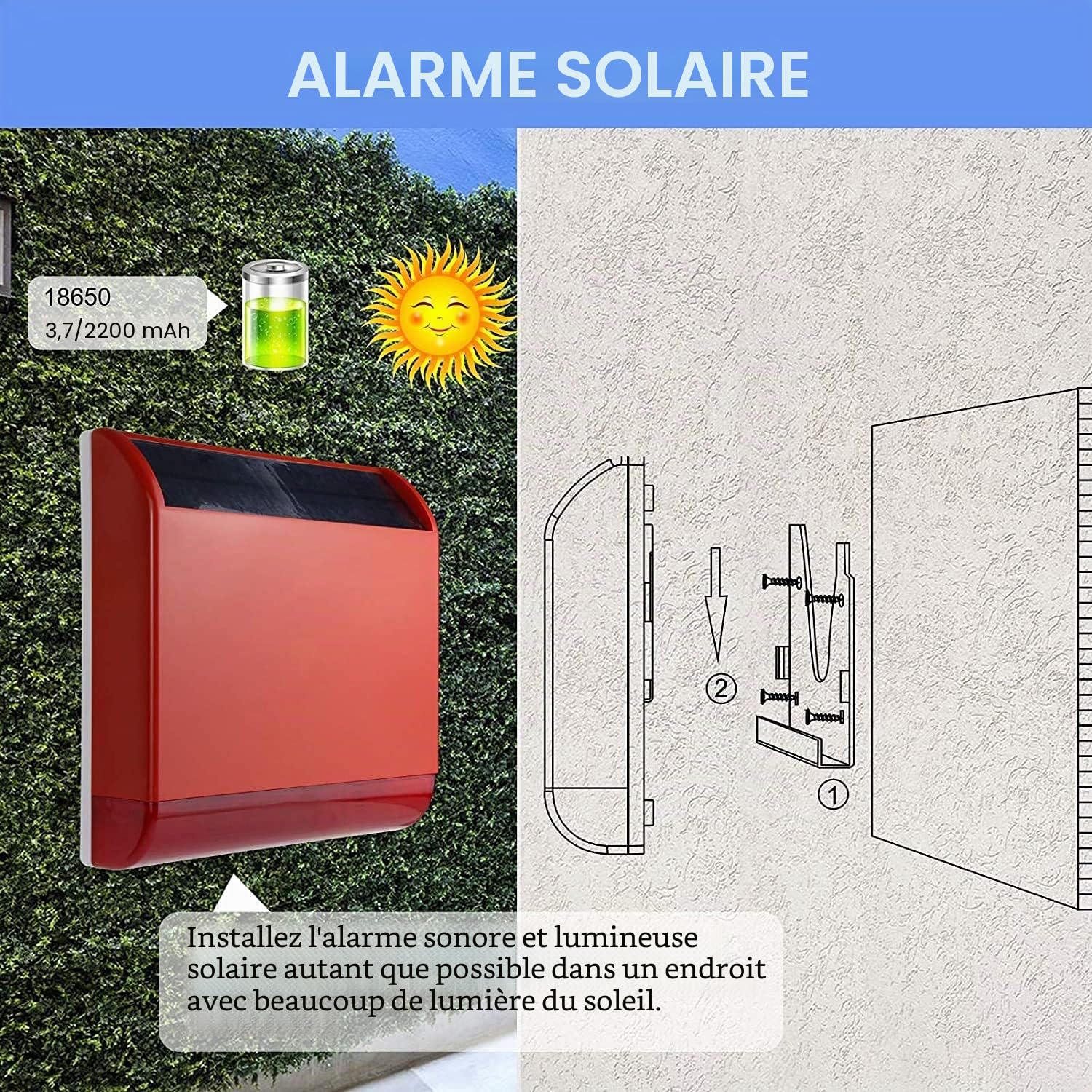 Wolf-Guard Alarme de Sirène Solaire sans Fil (110 DB)