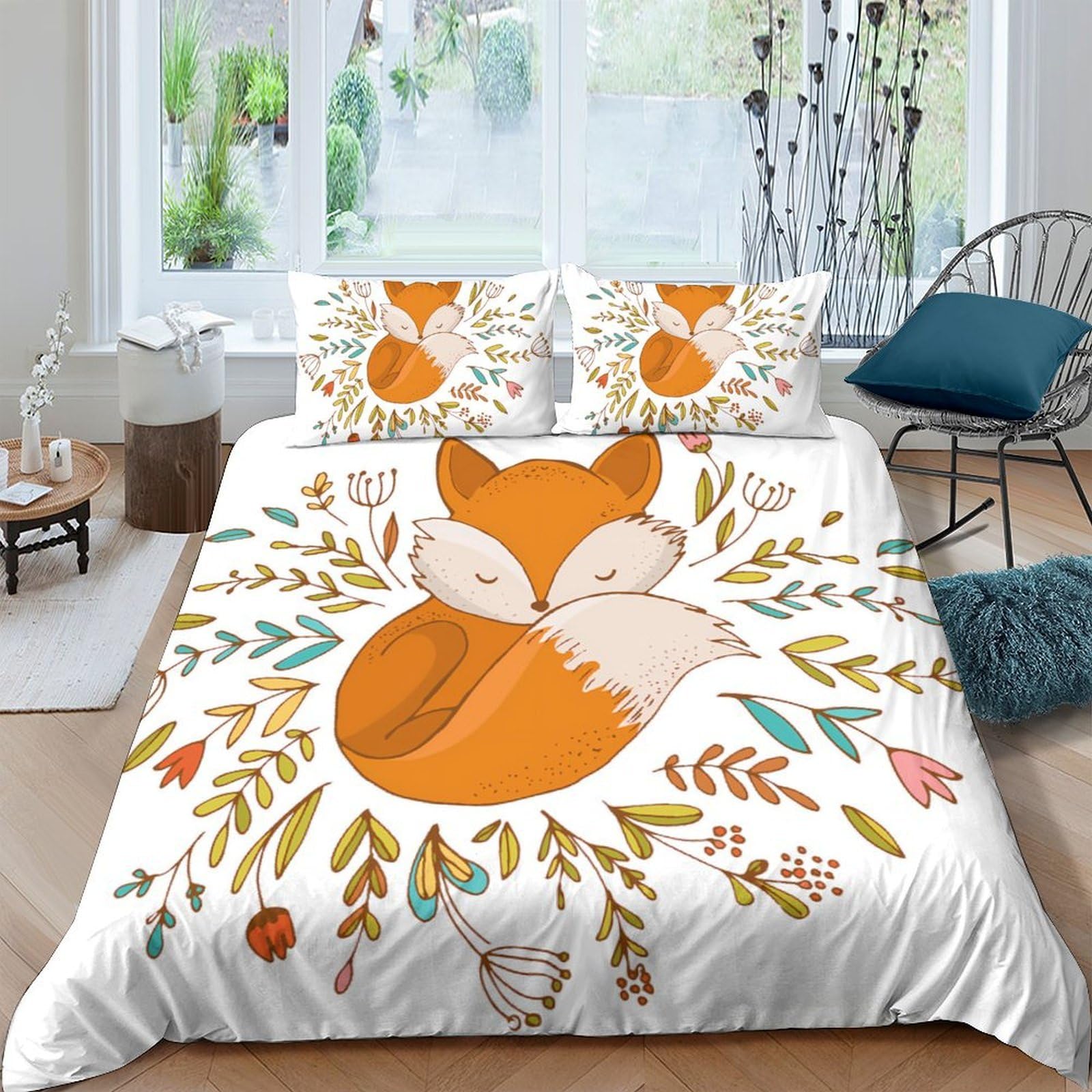 Ctjqhvkz Style-8 3D Printed Fox Woodland Fitted Sheet Microfiber Anti-Slip Autumn Leaves Mattress Cover Bedroom Decor Single（135X200cm）