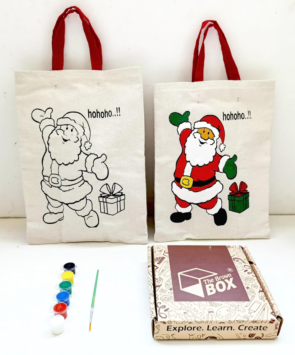 The brown box: Christmas Painting Kit, Santa Painting Kit, Tote Bag Painting Kit, Christmas Gift for Kid, Christmas Return Gift for Kids