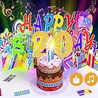 Vista 28 de Gumry Tarjeta emergente de cumpleaños musical del 19º año, tarjetas 3D de vela de luz colorida soplable con canción, sonido de aplausos y vítores