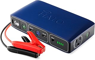 HALO Bolt 58830 ACDC Portable Car Battery Jump Starter | 58.8Wh USB Power Bank with AC Outlet, Emergency Floodlight & Charger, Jumps Cars SUVs & Trucks, Powers Phones & Laptops, TSA Approved — Blue