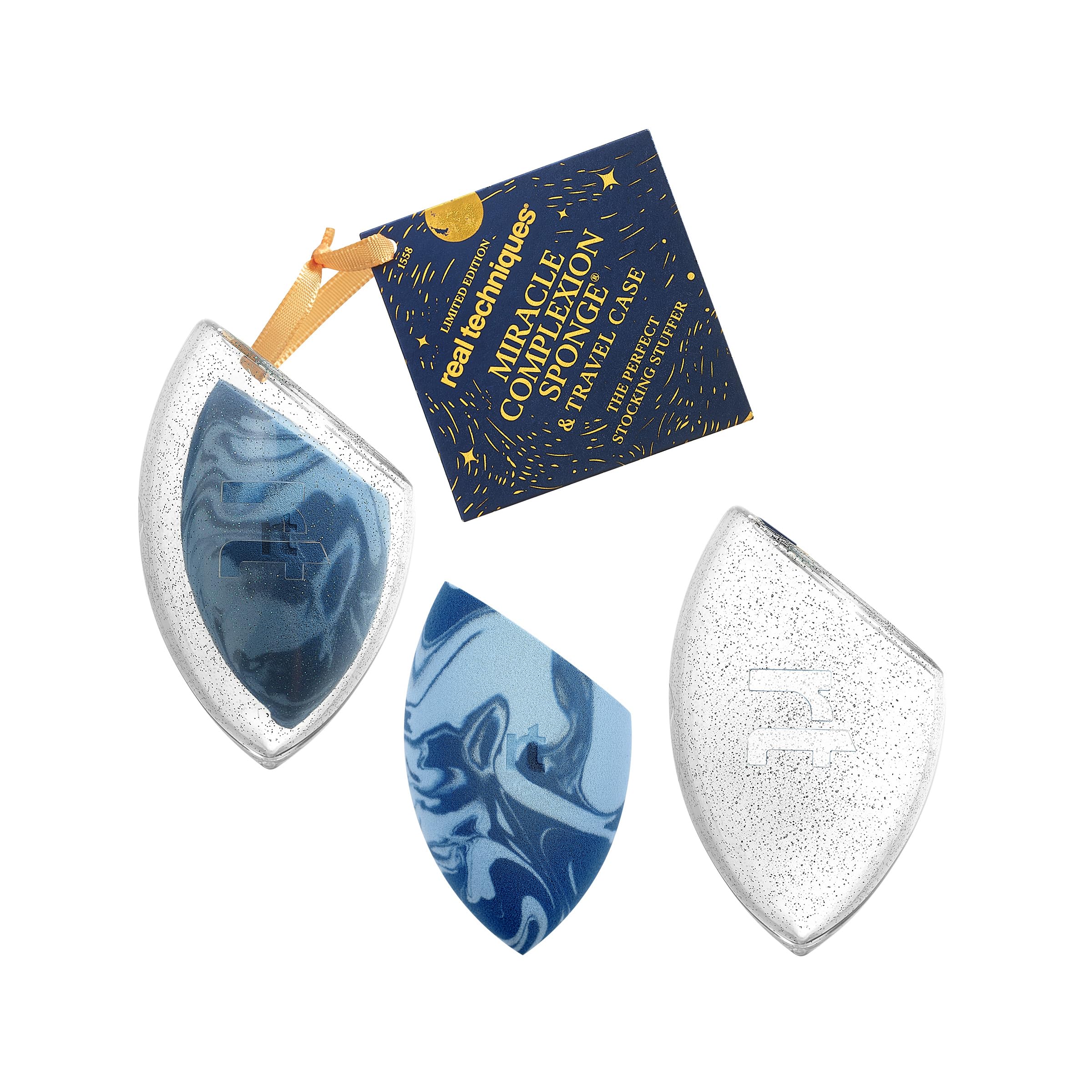Real Techniques 2-Piece Miracle Complexion Sponge & Travel Case Blending Sponge with Storage Case Limited Edition Holiday Gift Set