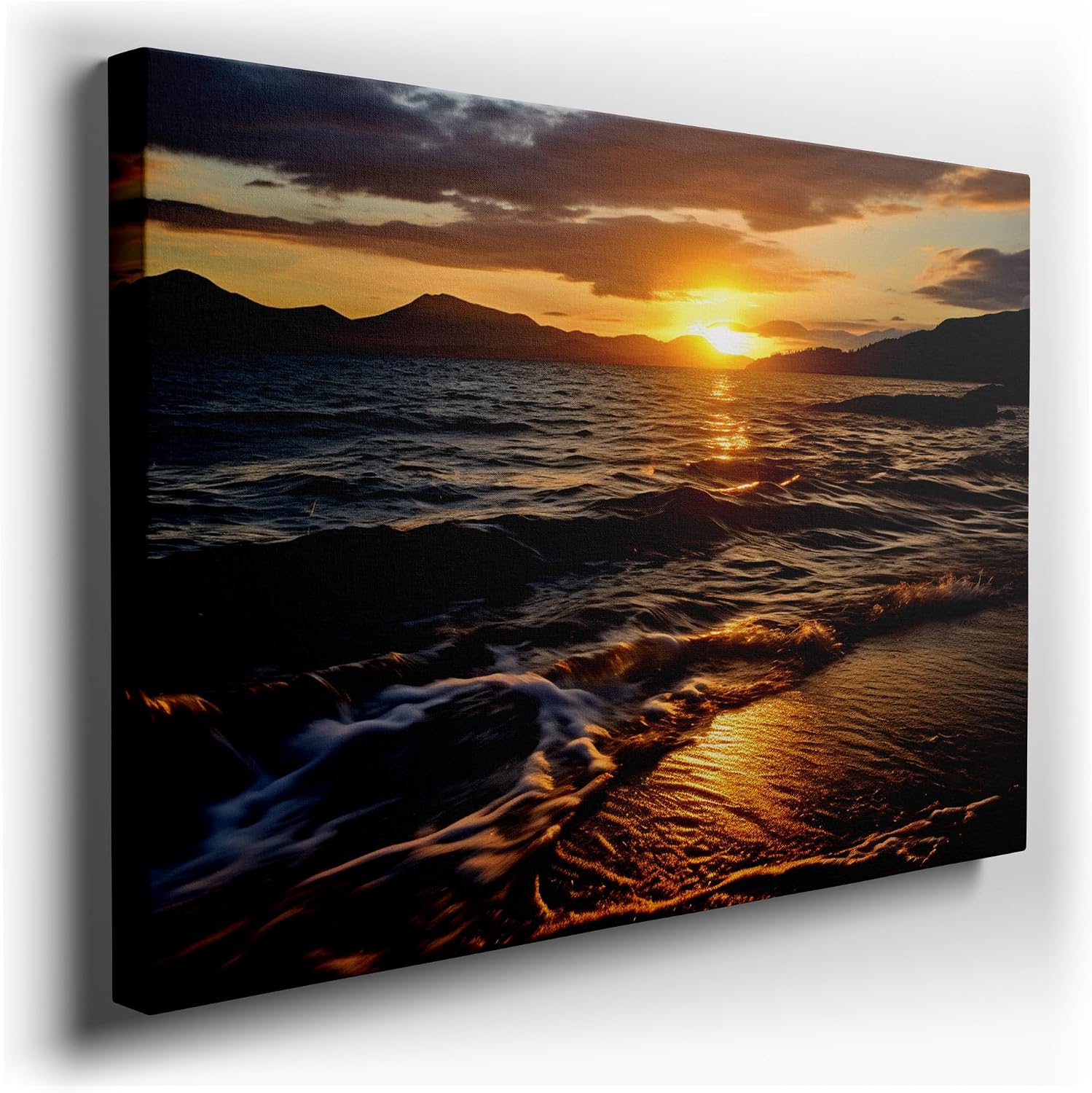 Canvas for Living room. Endless Tranquility: Sunset Serenade Over Whispering Waves, 27 x 18 inch Canvas Wall Art - Contemporary Masterpieces - Modern Home Decor