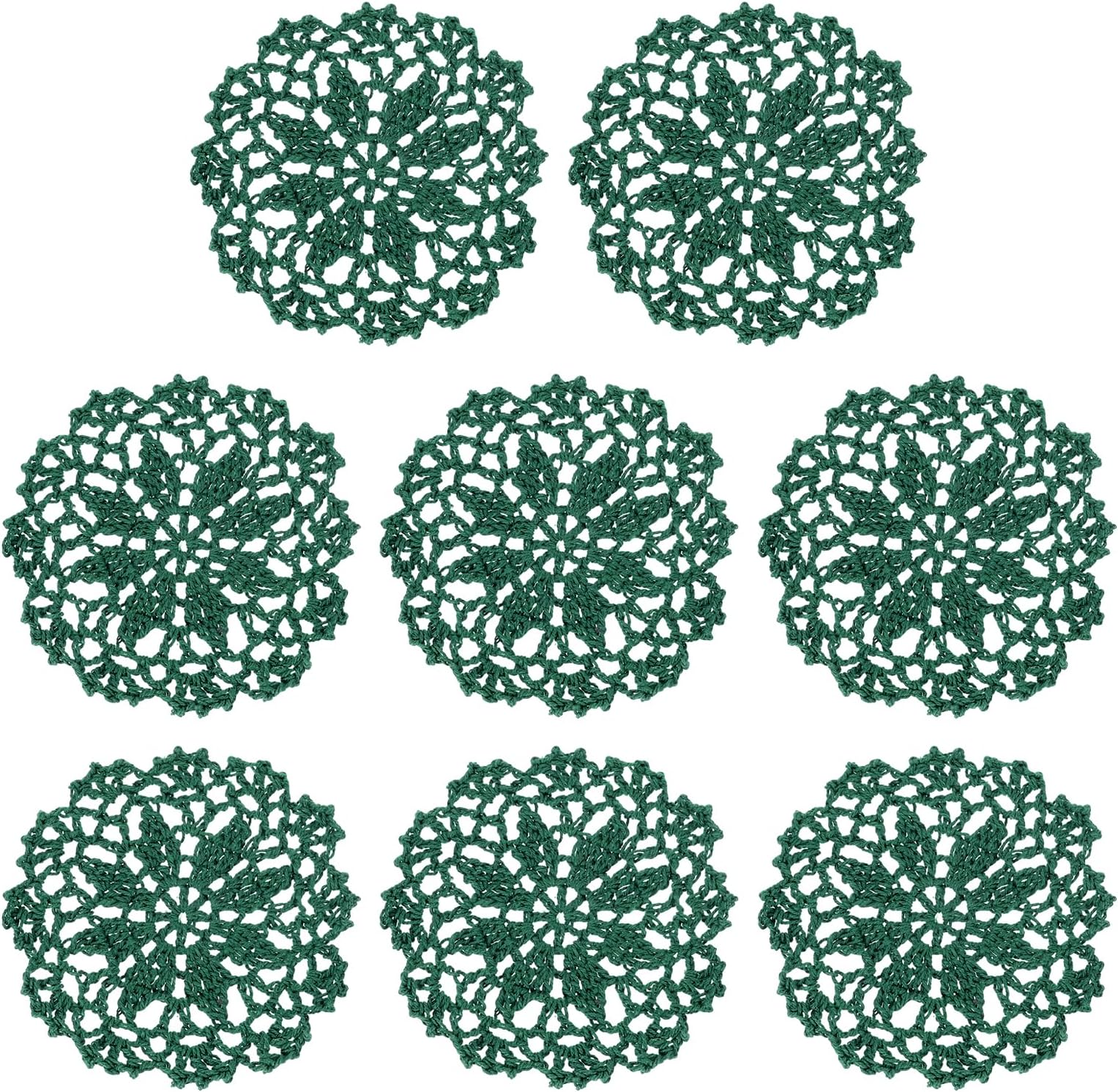 sourcing map Fabric Coasters, 8pcs 4" - Cotton Woven Crochet Doilies, Lace Embroidery Cup Mat with Floral Pattern for Wedding Party Decoration (Dark Green)