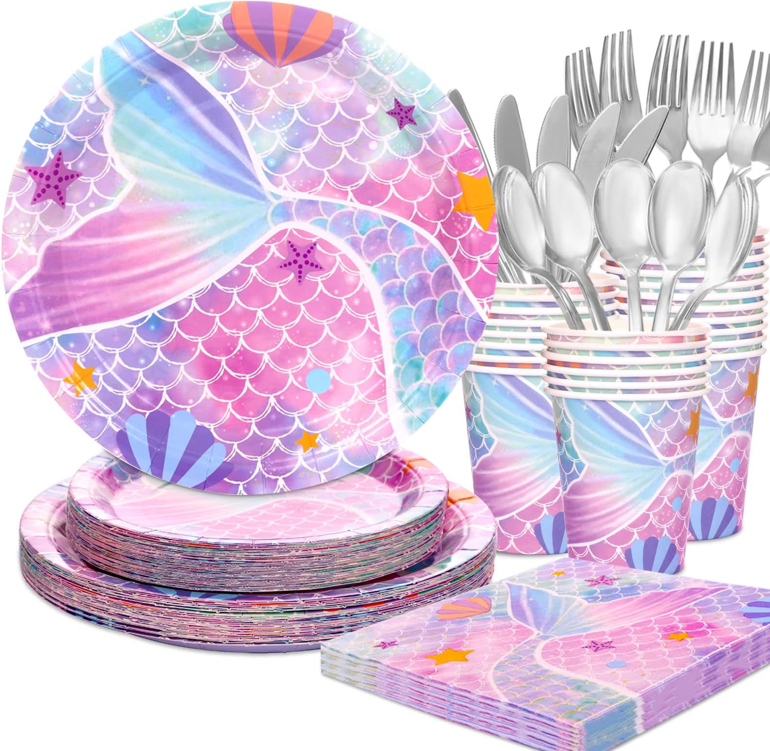 144 Pcs Mermaid Party Supplies Tableware Mermaids Themed