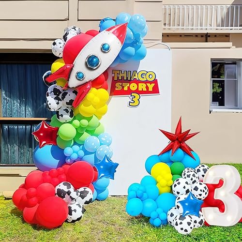 Miniatura 1 de Kit de guirnalda de arco de globos de dibujos animados inspirados en juguetes, rojo, azul, amarillo, verde, globo + globos de cohete de estrella