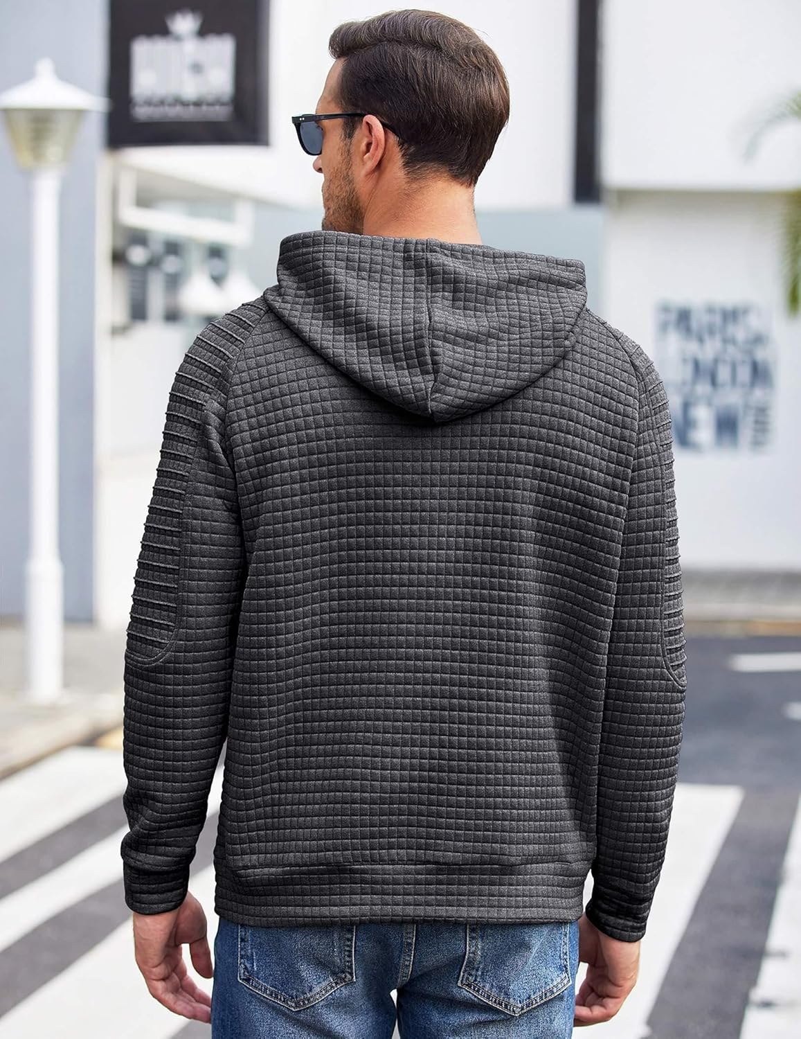 COOFANDY Mens Hoodies Pullover Casaul Long Sleeve Drawstring Waffle Knit Hooded Sweatshirt with Kanga Pocket - Image 4