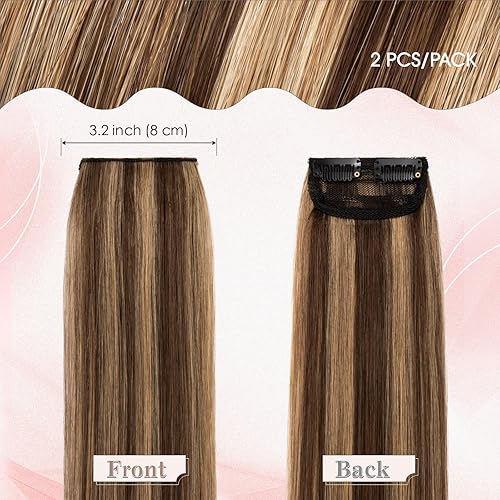 Miniatura 2 de SEGO Extensiones de cabello humano Remy con clip, 2 piezas, sin costuras, horquilla invisible para mujeres con cabello adelgazante que añade