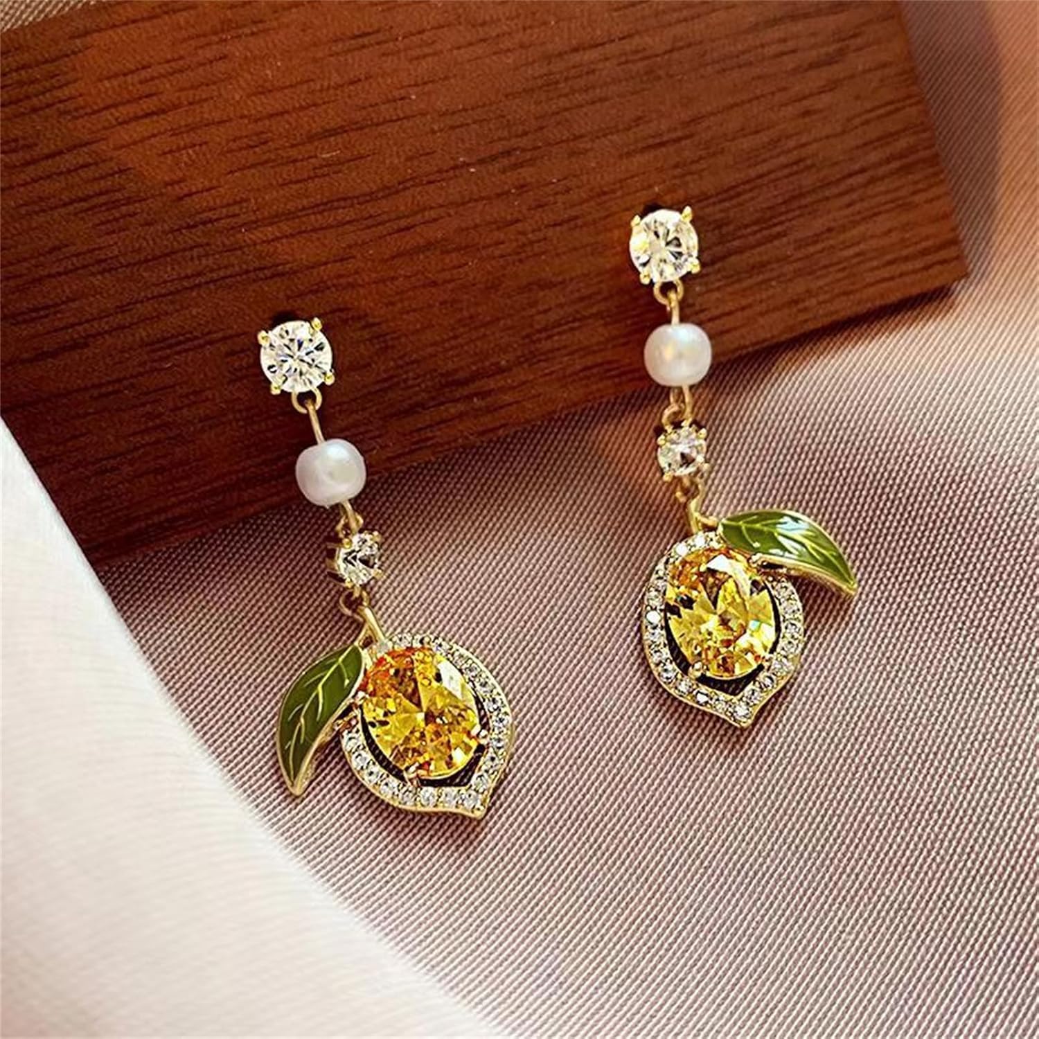 WCRAZYE Lemon Earrings for Women Chic Cute Rhinestone Crystal Fruits Drop Dangle Earrings Dainty Fruit Gold Earring Yellow Orange Charm Birthday Valentine's Day Mother's Day Cosplay Gift - Image 6