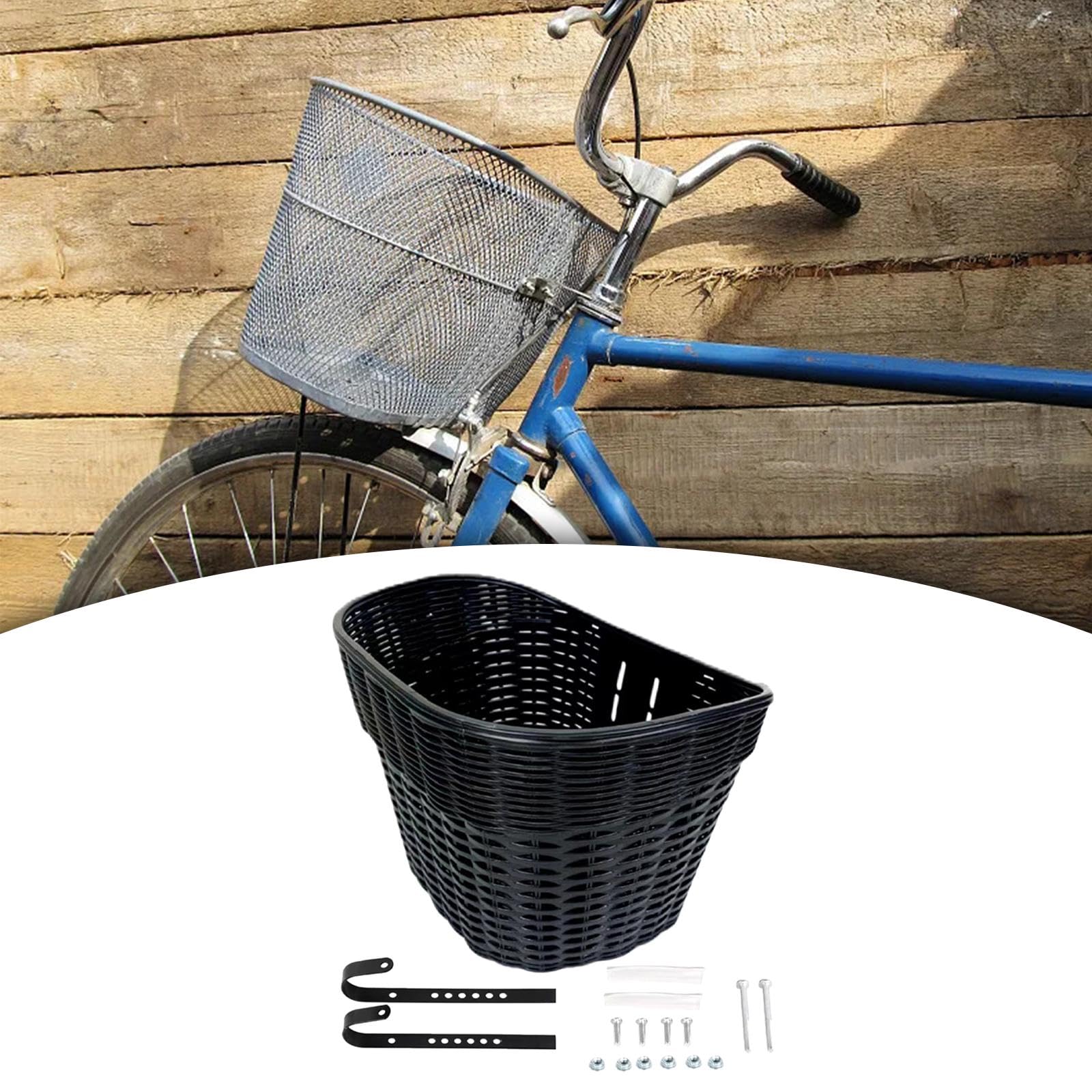 kowaku Bicycle Front Basket Bicycle Cargo Rack Bike Front Basket Storage Basket for Picnic Cycling Outdoor Men Women Boys Girls, Black