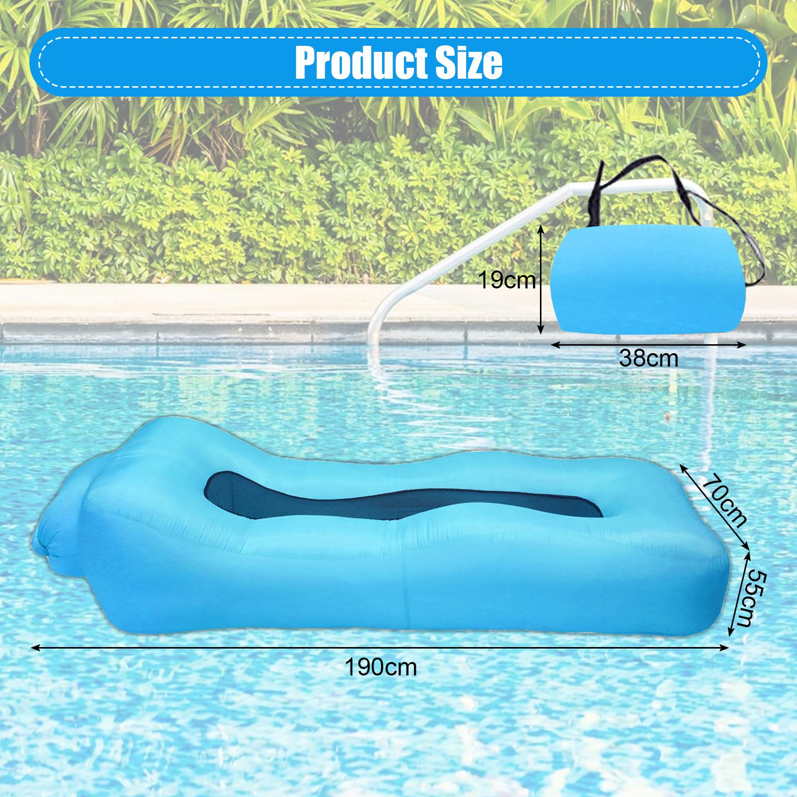 Nadmuchiwana sofa, 210T, wodoszczelna sofa powietrzna z torbą do noszenia, nadmuchiwana leżanka, sofa powietrzna na kemping, do parku, na plażę, na basen i imprezy na plaży