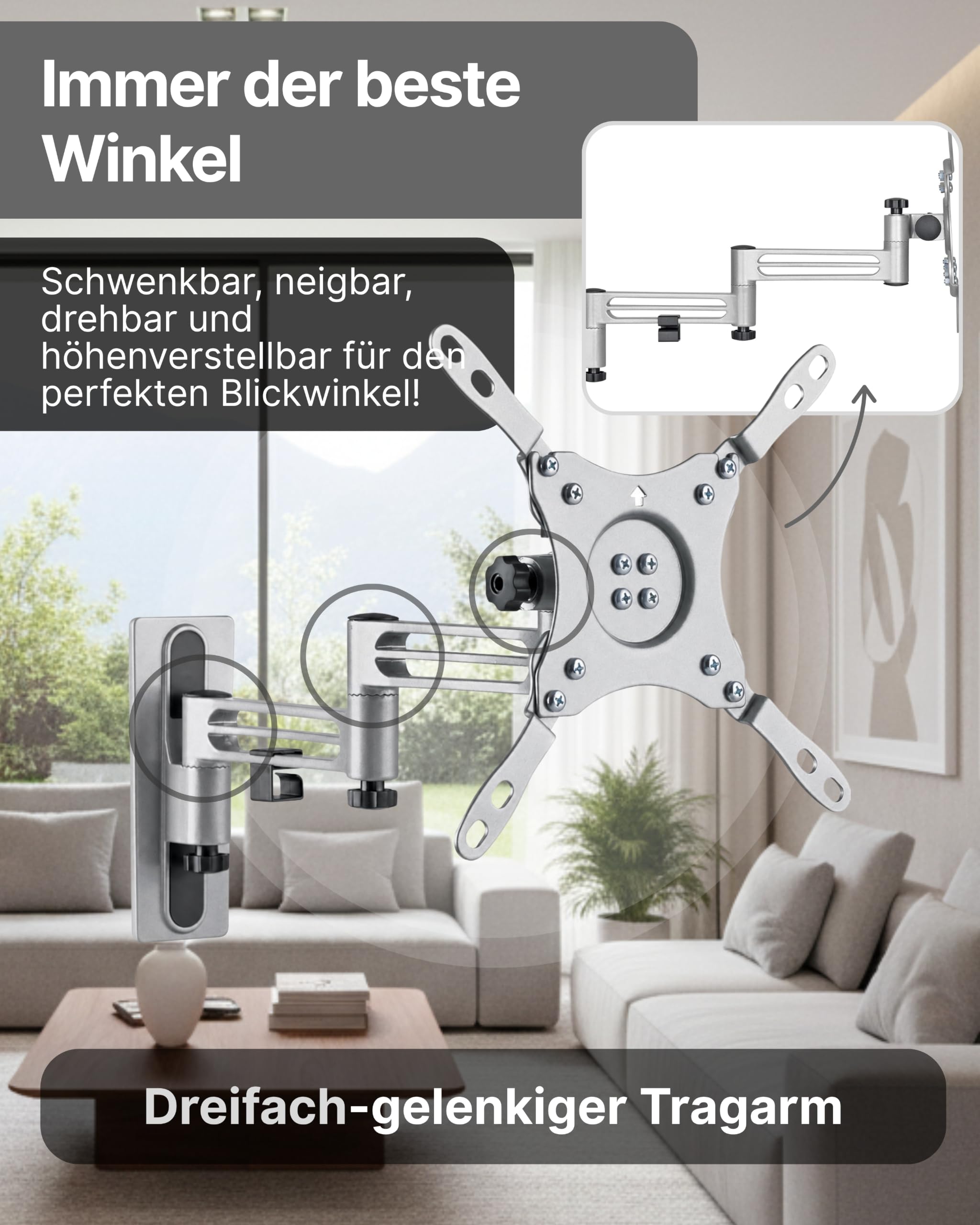 SCHWAIGER TV-Wandhalter I 13-43 Zoll Fernseherhalterung I neigbar, schwenkbar & drehbar I universelles Montageset für Flachbildschirme I TV-Halterung für Wohnwagen & Wohnmobil geeignet