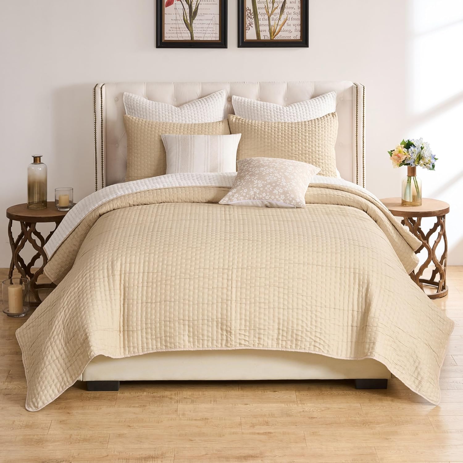 Greenland Home Fashions Homestead Modern Artisan Reversible Matelassé Coverlet Set, 3-Piece Full/Queen, Natural