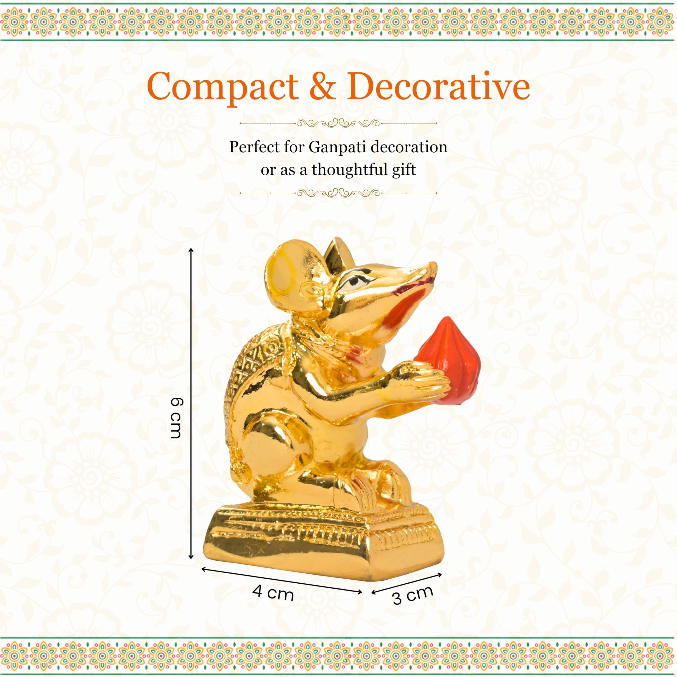 PUNYATVA Mushak Idol (Gold Metal) – Mooshak Vahan for Ganpati Bappa, Gauri Pujan, Mushakraj Mouse Figurine, Ganesh Chaturthi Jewellery, Ganesh Ji Ornament, Festival Decoration Accessory 3
