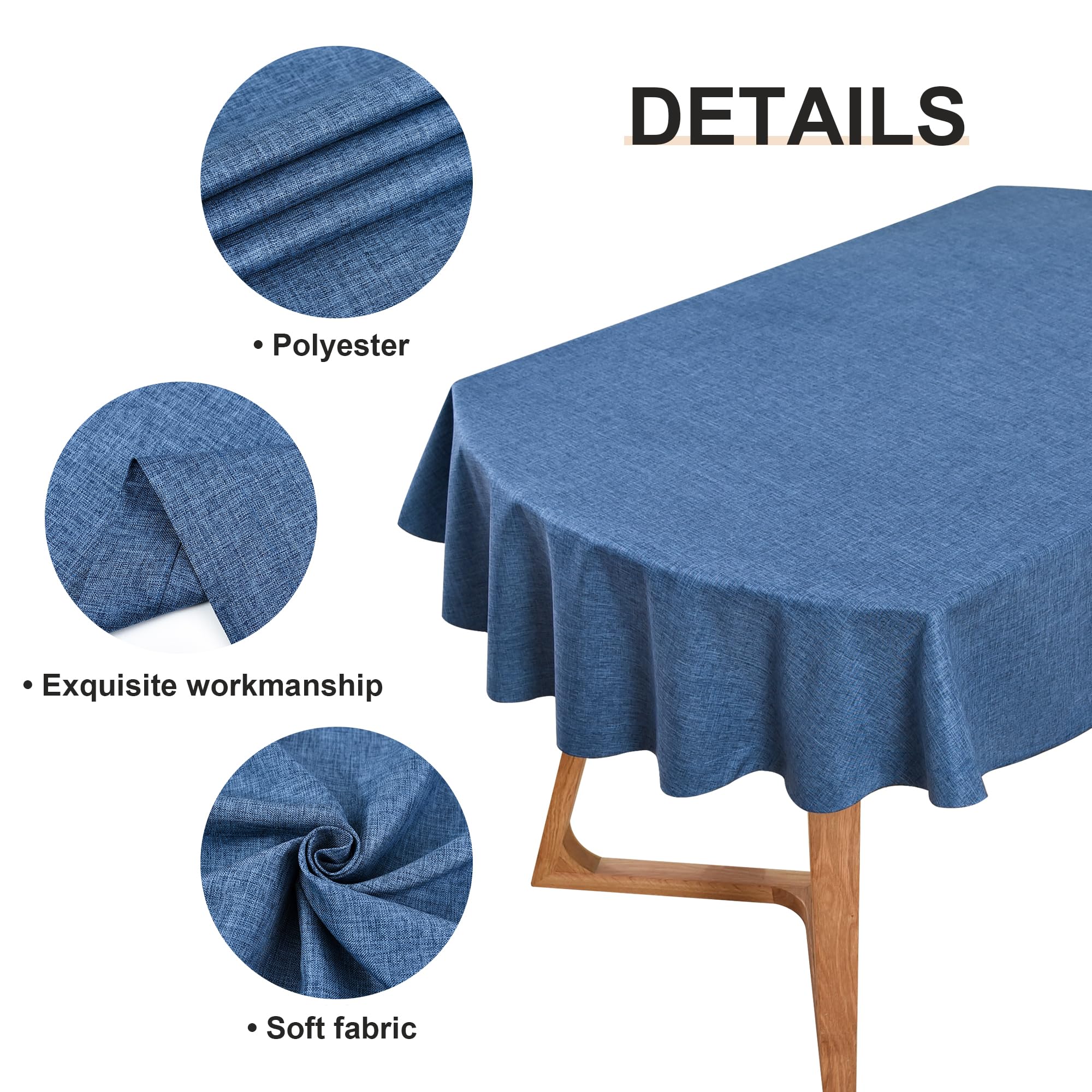 Wolkemer Faux Linen Oval Tablecloth Heavy Duty Wrinkle Resistant Fabric Table Cloths 60 x 84 Inch Navy Blue Farmhouse Rustic Table Cover for Kitchen Dining Indoor Outdoor Tabletop Decoration