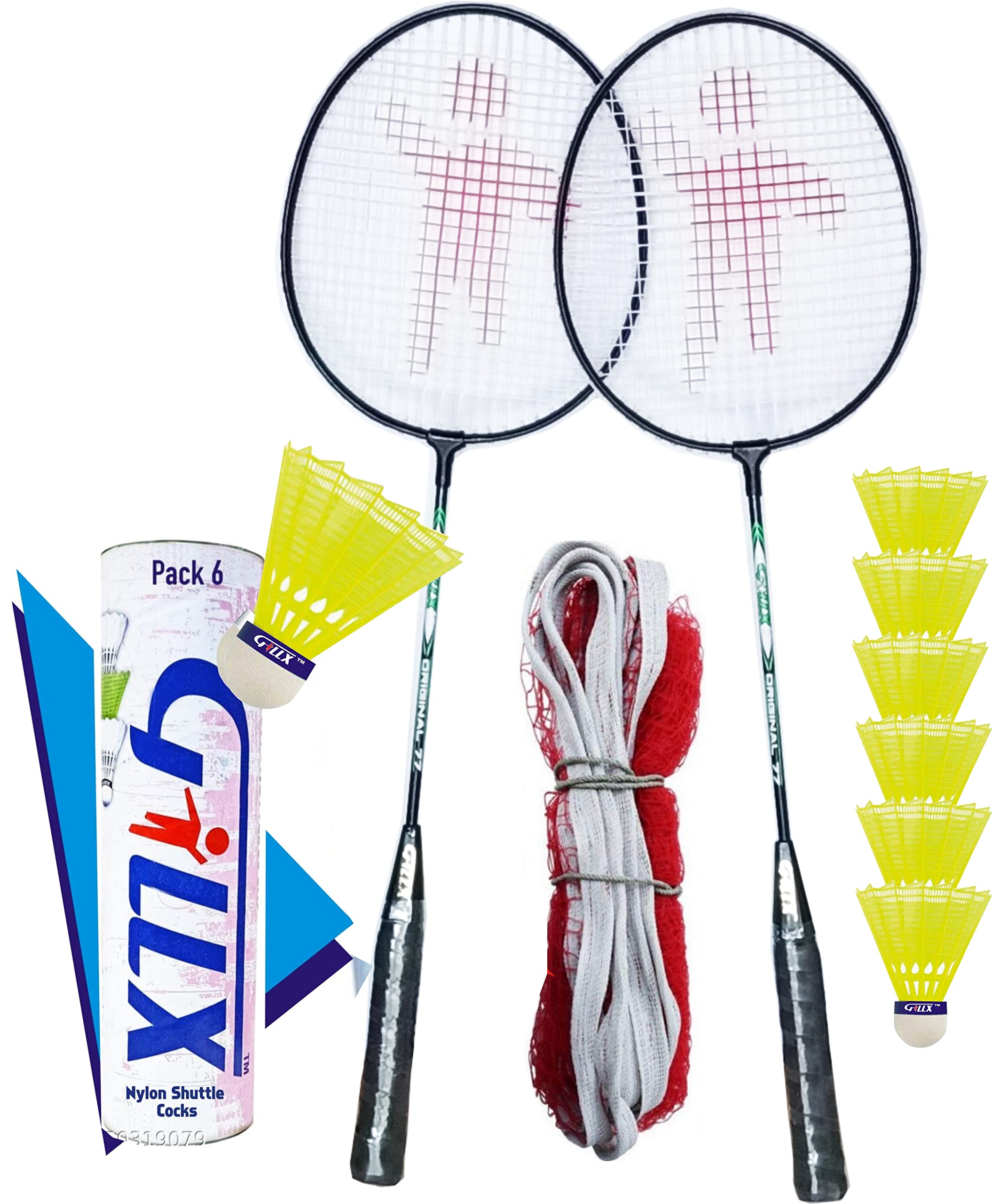 GILLX Badminton Rackets 2 Piece 6 Nylon Shuttle Cocks with Badminton Net-image-35