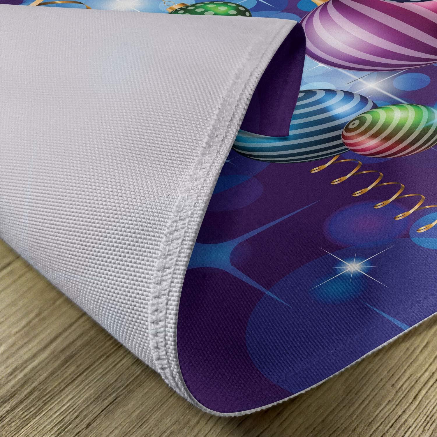 Ambesonne Christmas Place Mats Set of 4, Happy New Year Party Celebrations Swirling Ornaments and Balls Print, Washable Fabric Placemats for Dining Table, Standard Size, Indigo