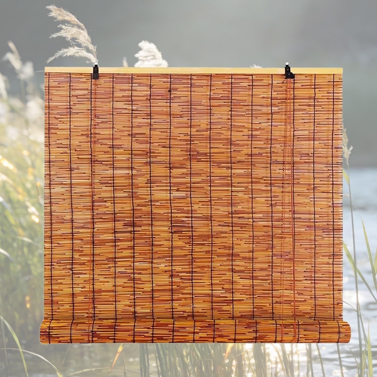 CMJYMX Reed Roller Blinds For Indoor/Outdoor Patio, Retro Bamboo Blinds With Lift, Natural Roll Up Window Blind Privacy Screen For Privacy Protection, Easy Installation(50x100CM/20x39IN(WxH))