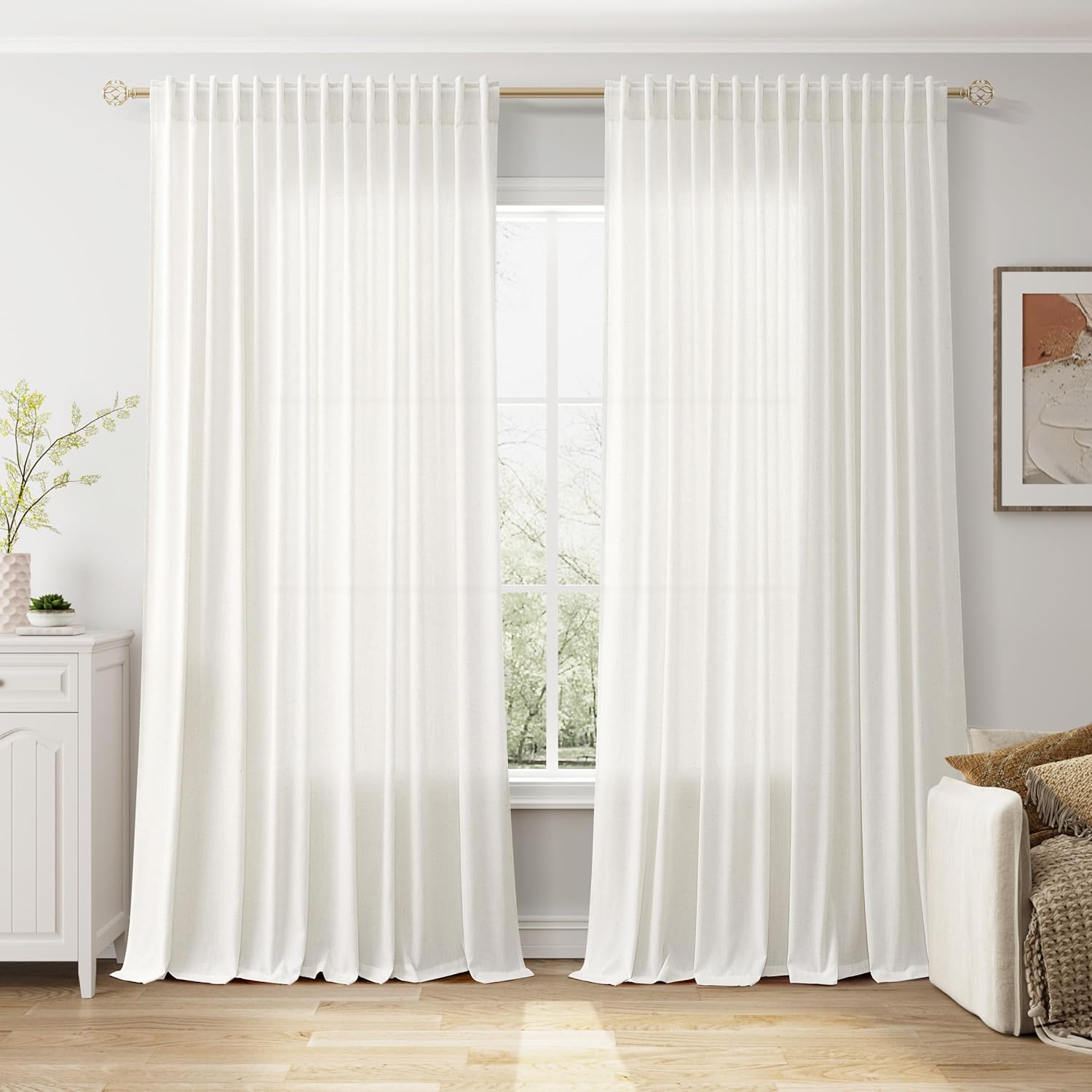 Extra Wide Linen Look Curtains 96in - 2 Panels, Back Tab