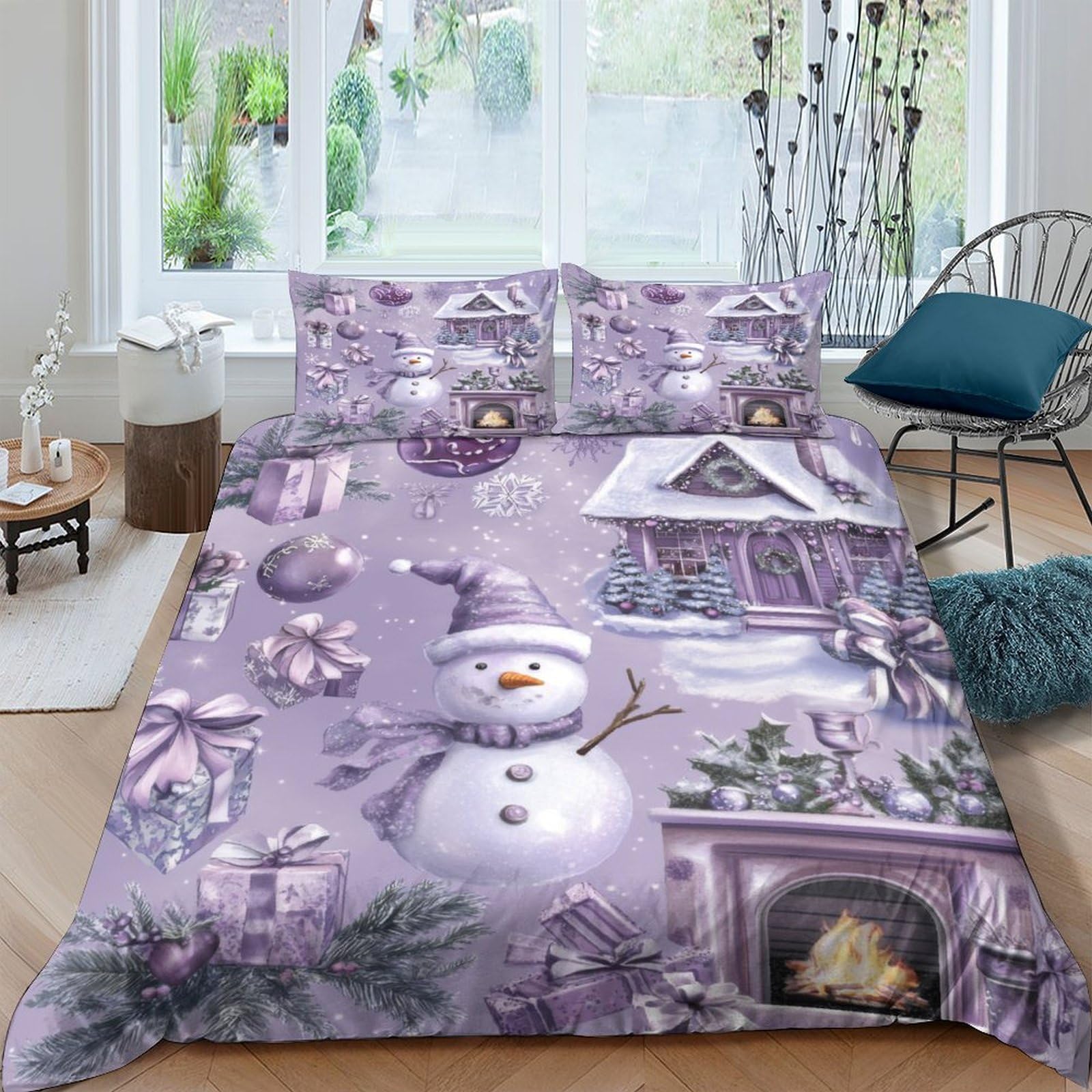 Ctjqhvkz Style-9 3D Printed Snowman Winter Scene Fitted Sheet Microfiber Soft Decorative Christmas Bed Cover For Bedroom Home Single（135X200cm）