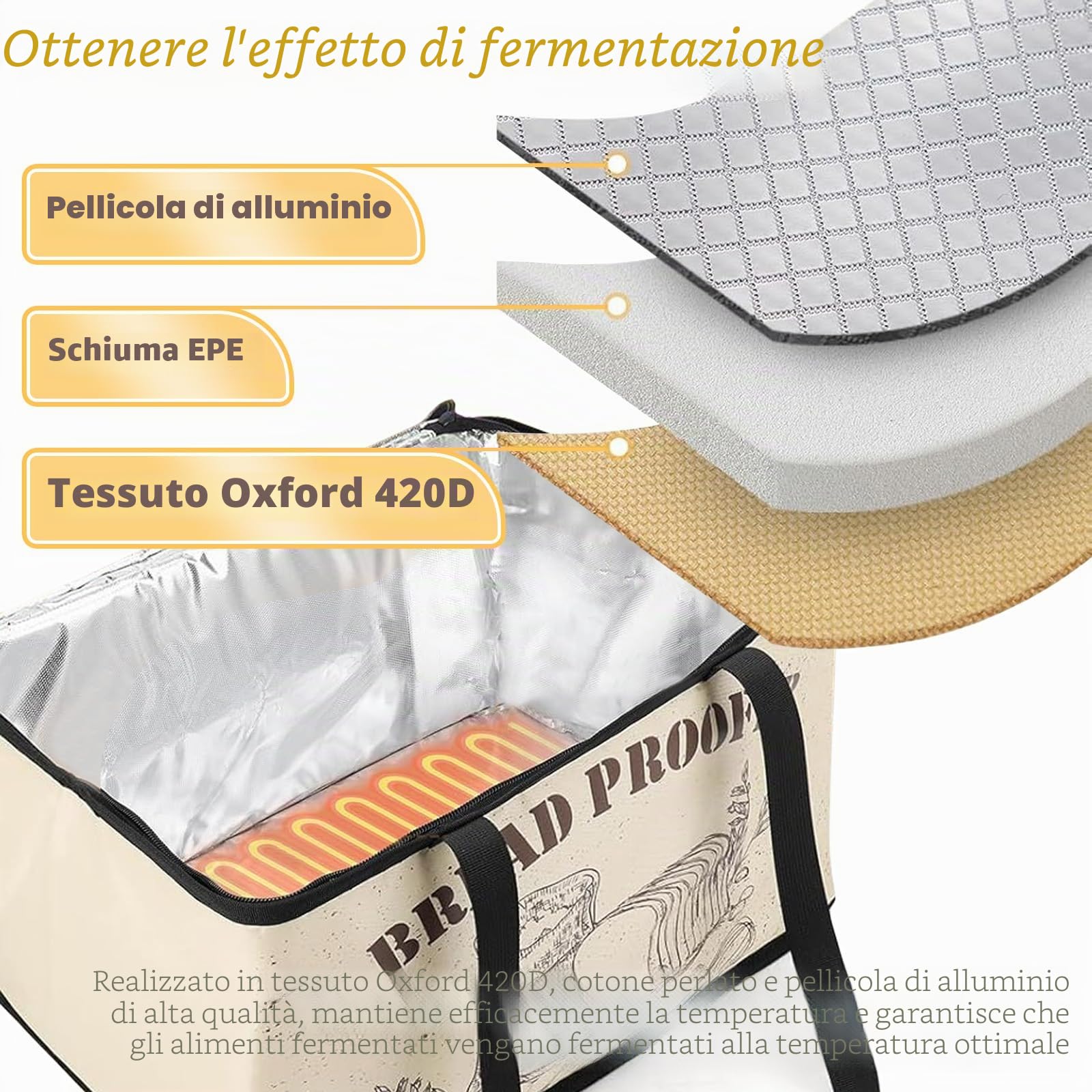 Scatola Lievitazione Impasto 30L con Riscaldamento, Temperatura e Timer Regolabili per Pane, Pizza, Yogurt - Pieghevole per Casa