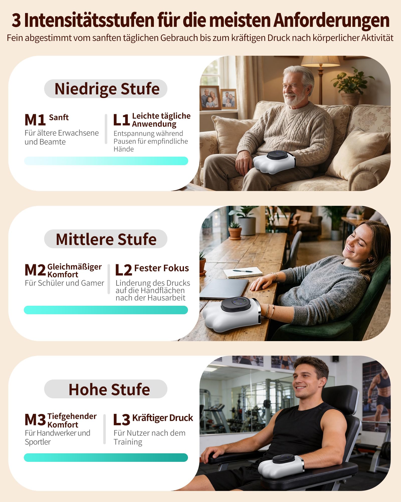 DECOHOME Handmassagegerät mit Wärme und Luftkompression, kabellos | 8 Luftkammern für Finger, Handfläche und Handgelenk, 3 Wärmestufen, 6 Programme, 3 Intensitäten und 15-Minuten-Timer