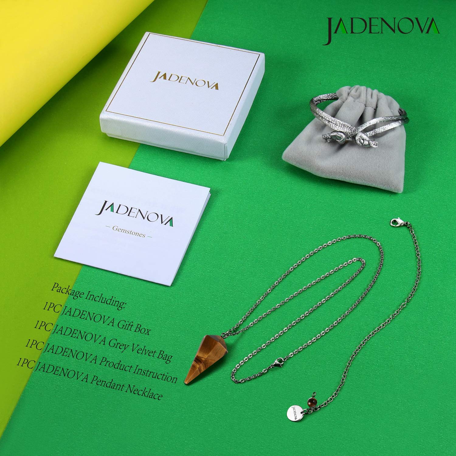 JADENOVA Pendulum Crystal Necklace Natural Yellow Tiger Eye Crystal Pendulums for Divination Dowsing Quartz Chakra Reiki Healing Jewelry for Women Men - Image 7