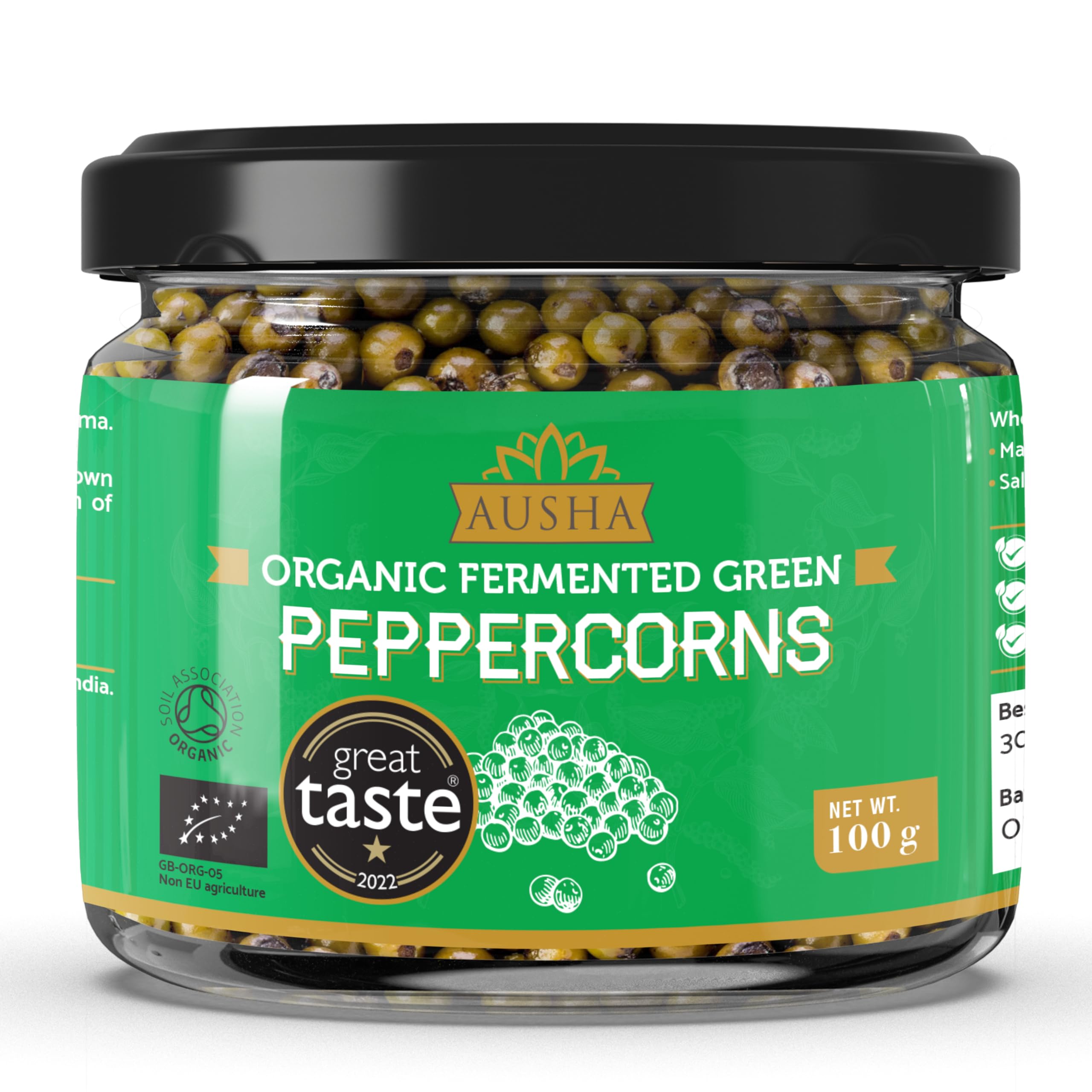 Ausha Organic Green Peppercorns 100g - 1* GREAT TASTE AWARD 2025