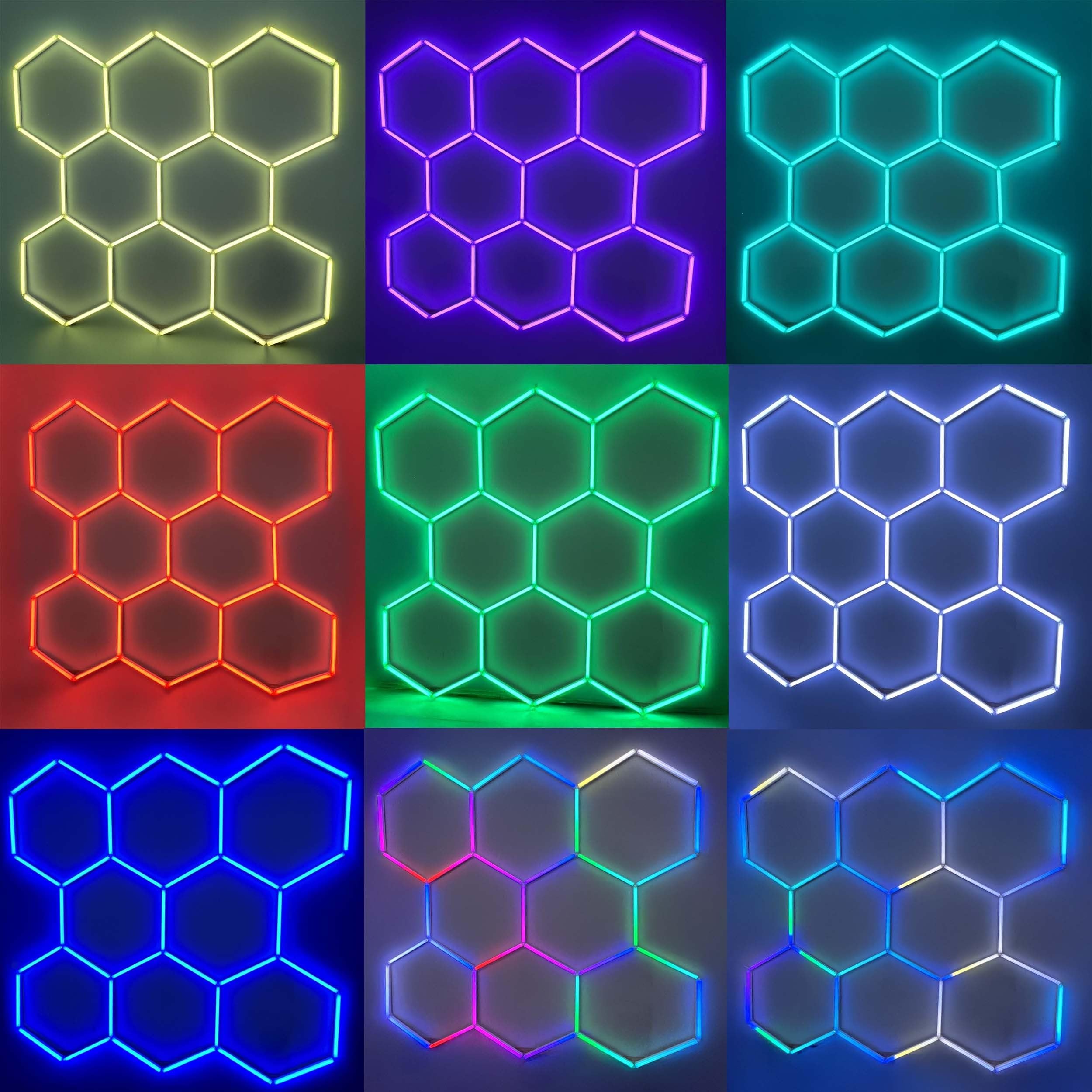 EinParts EPHCL16 lampa LED Hexagon RGB 245,5x236 cm 8 modułów 30800 lm 1900-9000K z pilotem i aplikacją do garażu warsztatu salonu