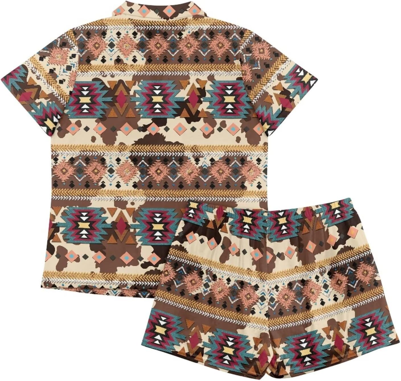Aztec Pijamas De Mujer 3D Print Retro Western Geometric Ethnic Pattern Pjs Sets For Women Button-Down Top and Pants