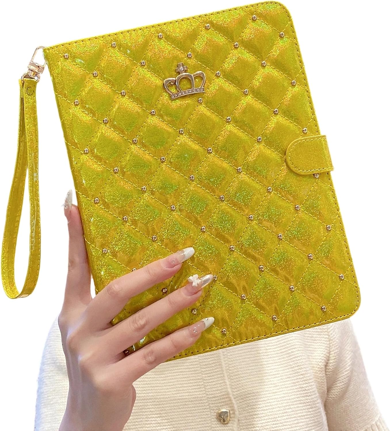 Case for iPad (A16) 11th Generation 11 Inch 2025 / iPad 10th Generation 10.9 Inch 2022, [Built-in Pencil Holder] Heavy Duty Shockproof Glitter Sparkly Leather Bling Folio Protective Cover (Golden)