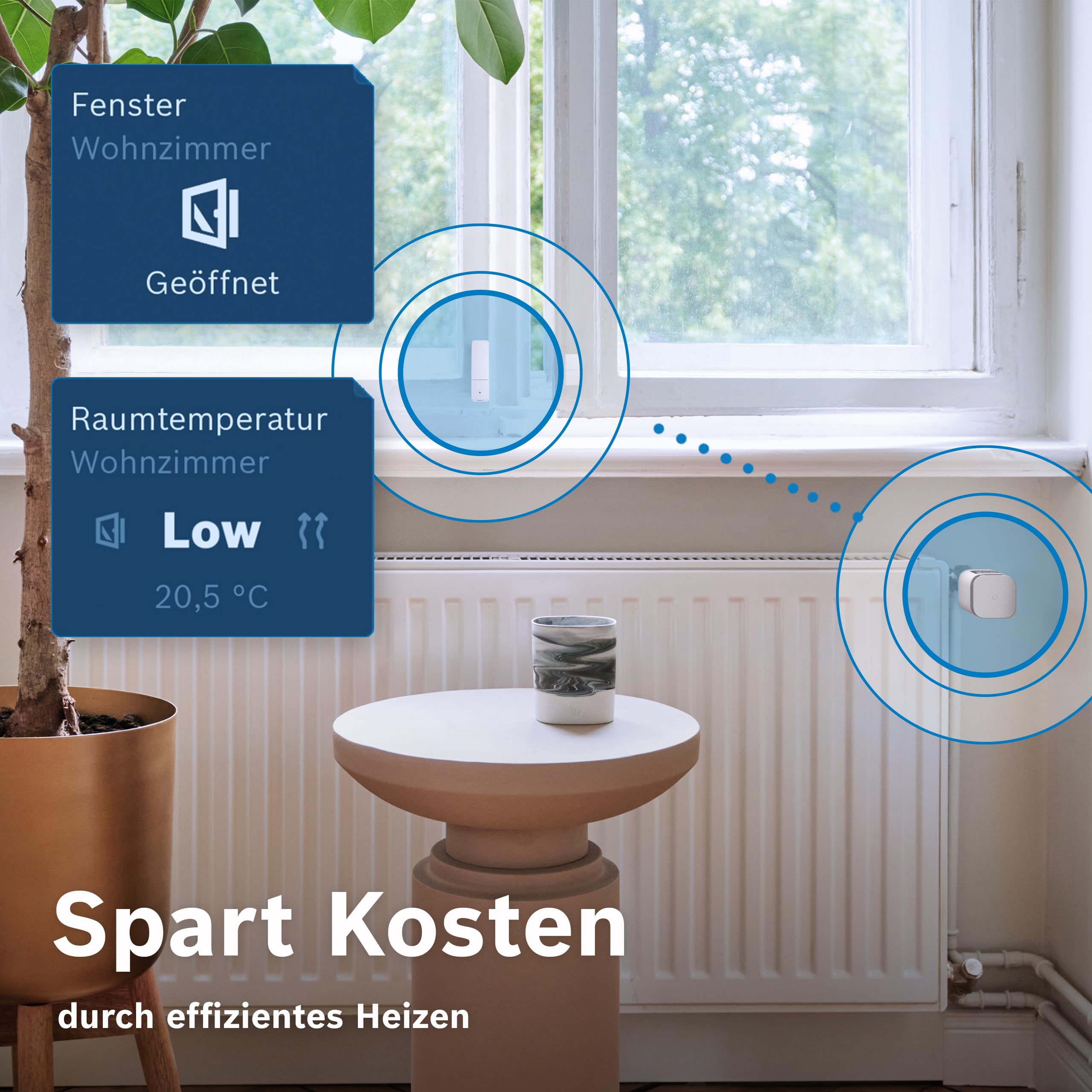 Bosch Smart Home Tür-/Fensterkontakt II [+M], smarter Sensor zum energieeffizienten Heizen, flexible Nutzung im Bosch Smart Home System oder herstellerübergreifend in Matter Systemen, 3er-Set