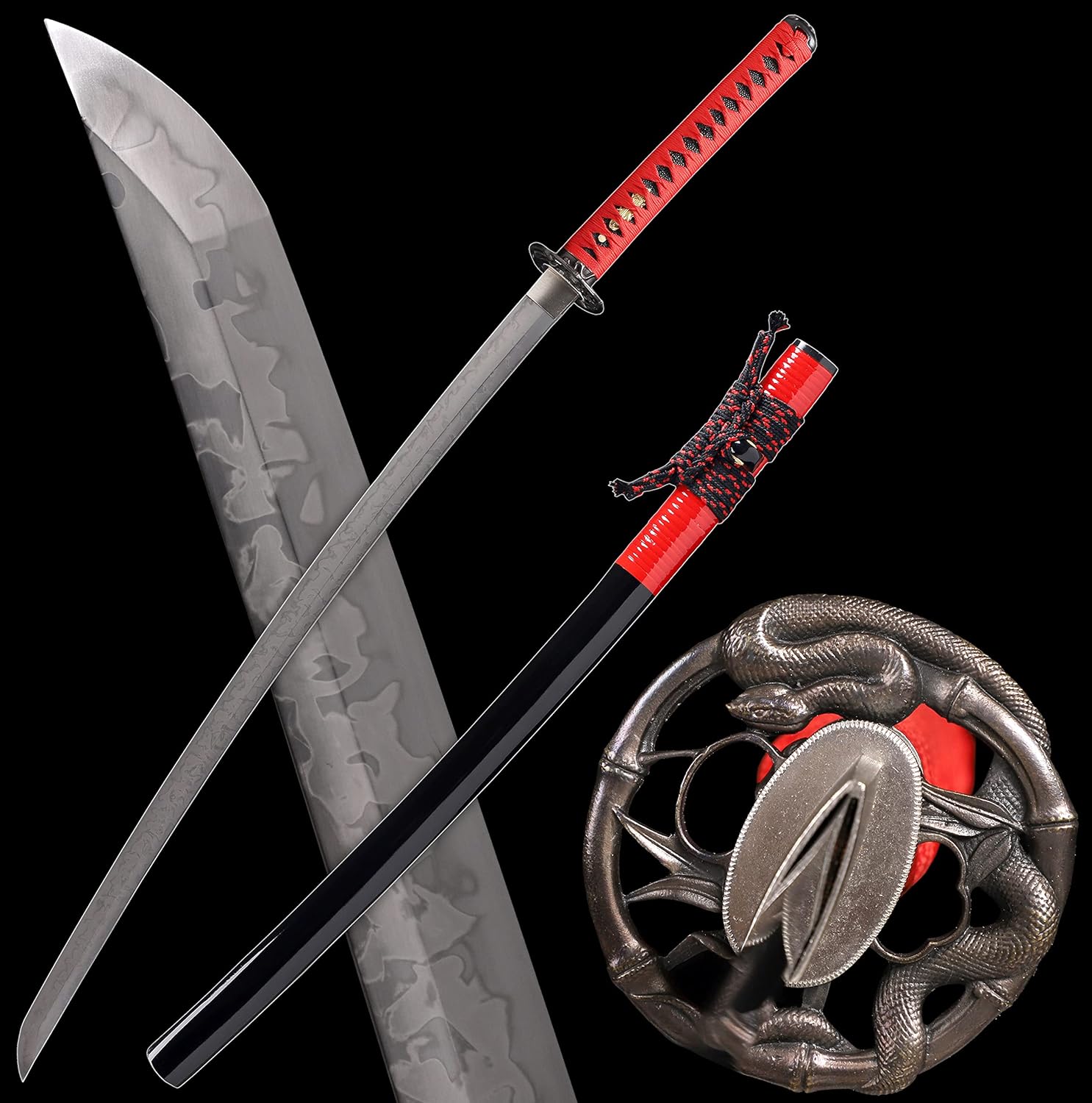 Hand Forged Katana Sword Real Clay Tempered L6 Steel Hitatsura Hamon 皆烧 Blade Japanese Samurai Sword Full Tang Razor Sharp