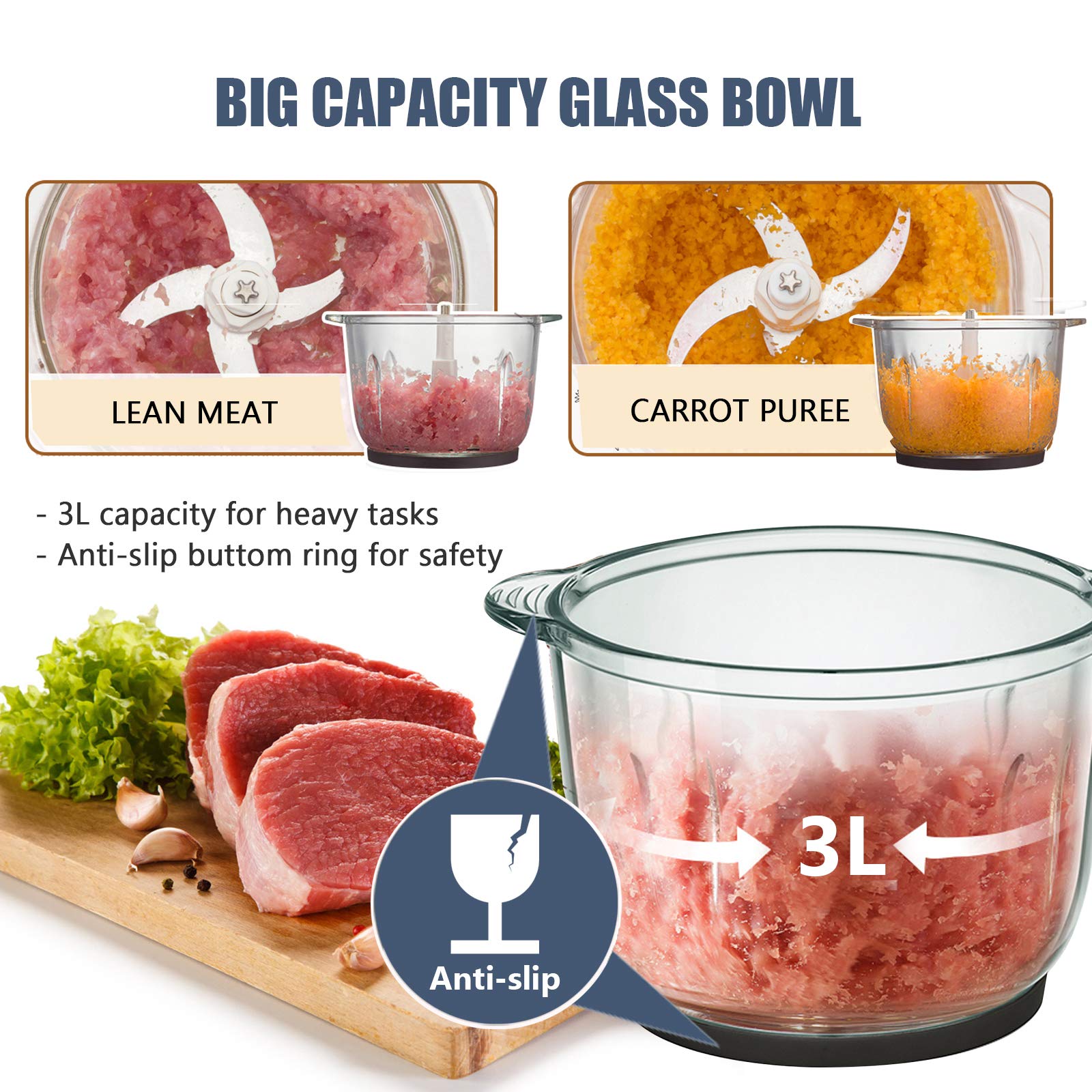 Homeleader Food Chopper 10 Cup Electric Food Processor Large Size Glass