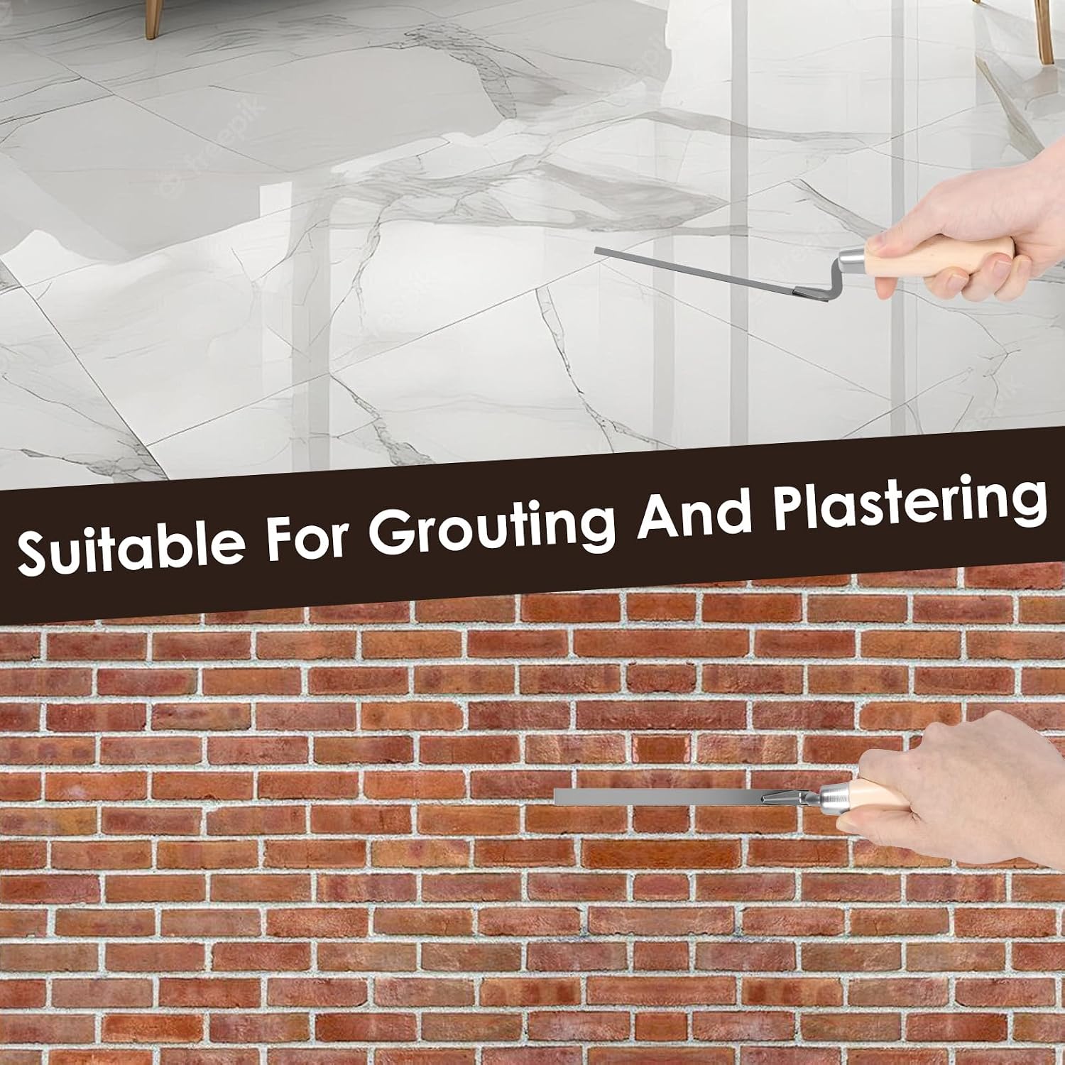 10Pcs Tuck Pointer Trowel Set Wood Handle by 1/4", 5/16", 3/8", 1/2", 9/16" Professional Mortar Repair and Masonry Tools for Tuck Pointing