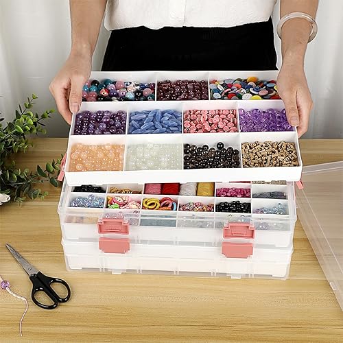 Miniatura 4 de BTSKY Caja de almacenamiento divisoria transparente de 2 capas con 1 tapa, 4 niveles de plástico para accesorios de plástico, caja organizadora con