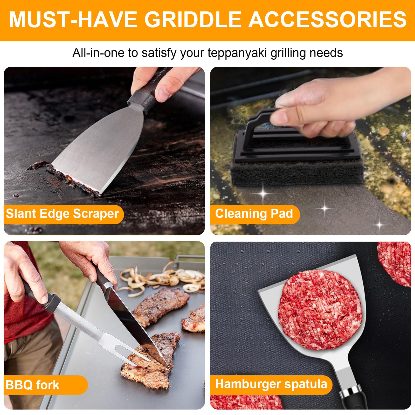 Set di posate da barbecue da 23 pezzi con accessori per barbecue inclusi spatola e pressa per carne per teppanyaki all'aperto