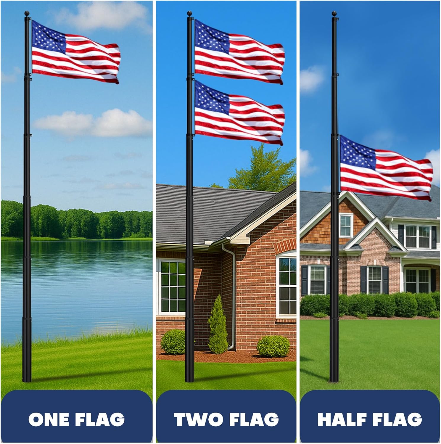 Heavy Duty Flag Pole Telescoping Freedom Edition 20 FT 12 Gauge Extra Thick Aluminum Flag Pole Holder for Outside House Outdoor Metal Flag Pole Kit - Image 4
